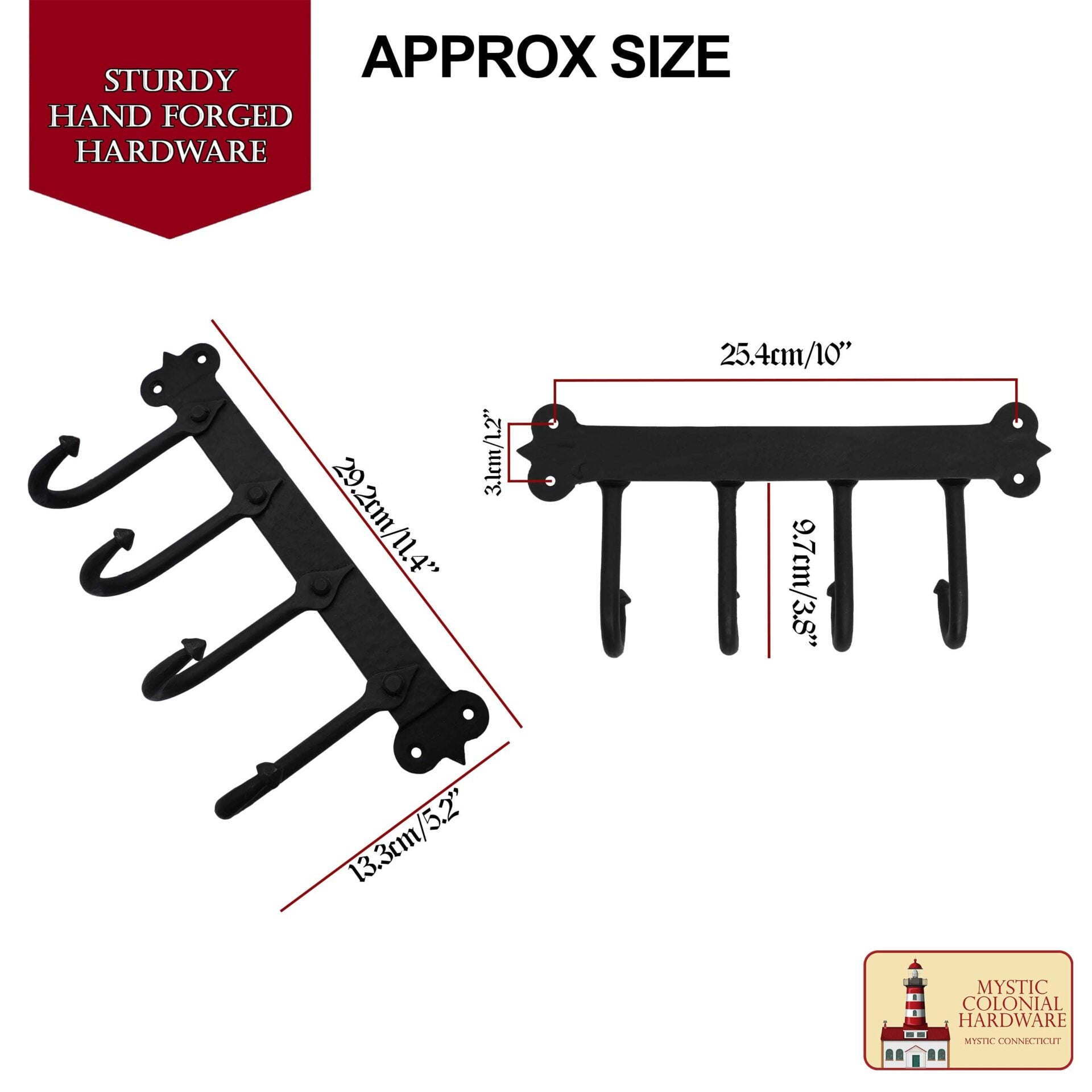 Ganchos de Pared Rústicos de Hierro Fundido, Ganchos Utilitarios Retro Resistentes para Colgar Abrigos, Bolsos, Toallas, Batas, Sombreros y Más, Acabado: Ennegrecido con Aceite - Imagen 3