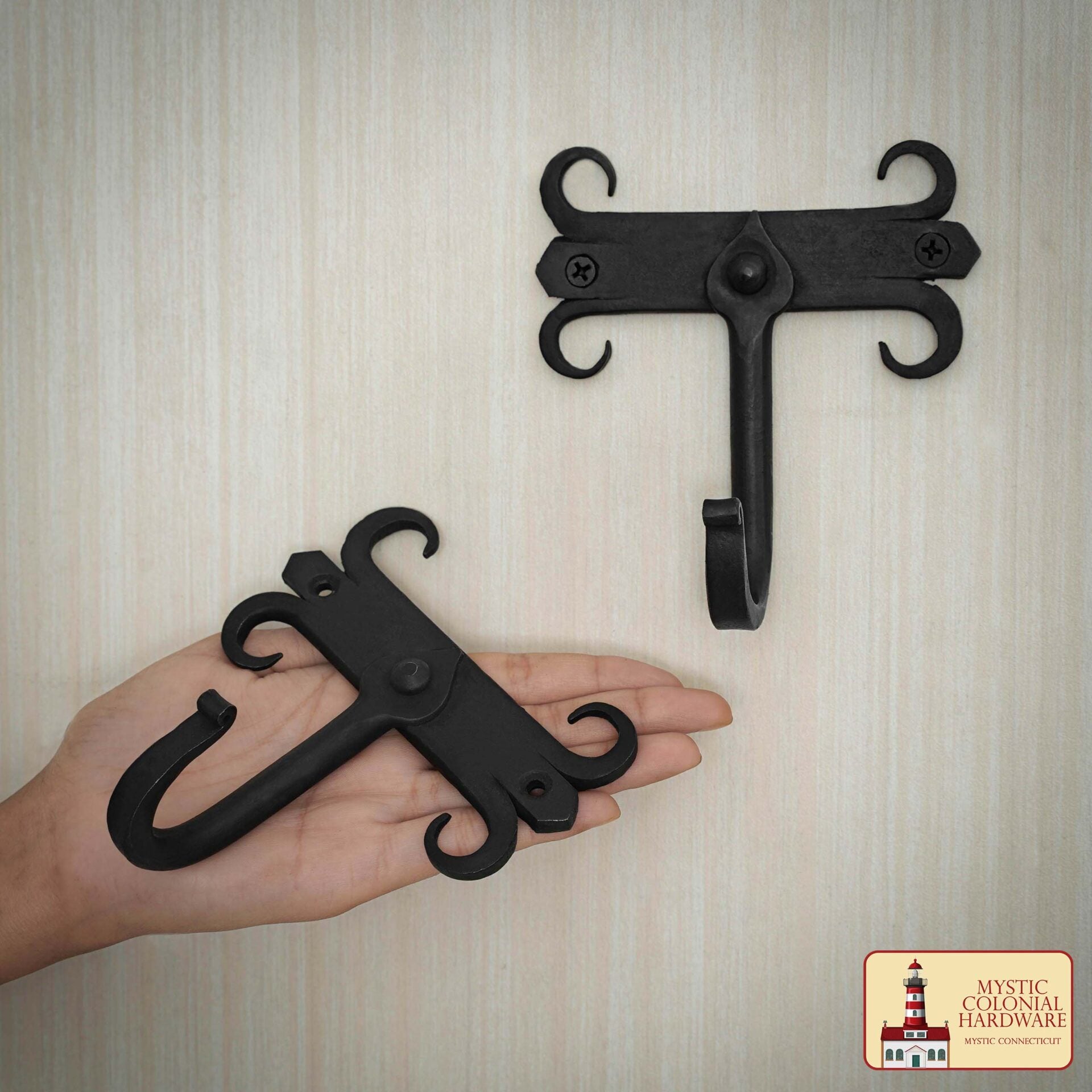 Ganchos de Pared de Hierro Forjado Rústico, Ganchos Utilitarios Retro Resistentes para Colgar Abrigos, Bolsos, Toallas, Batas, Sombreros y Más, Paquete de 2, Negro - Imagen 2