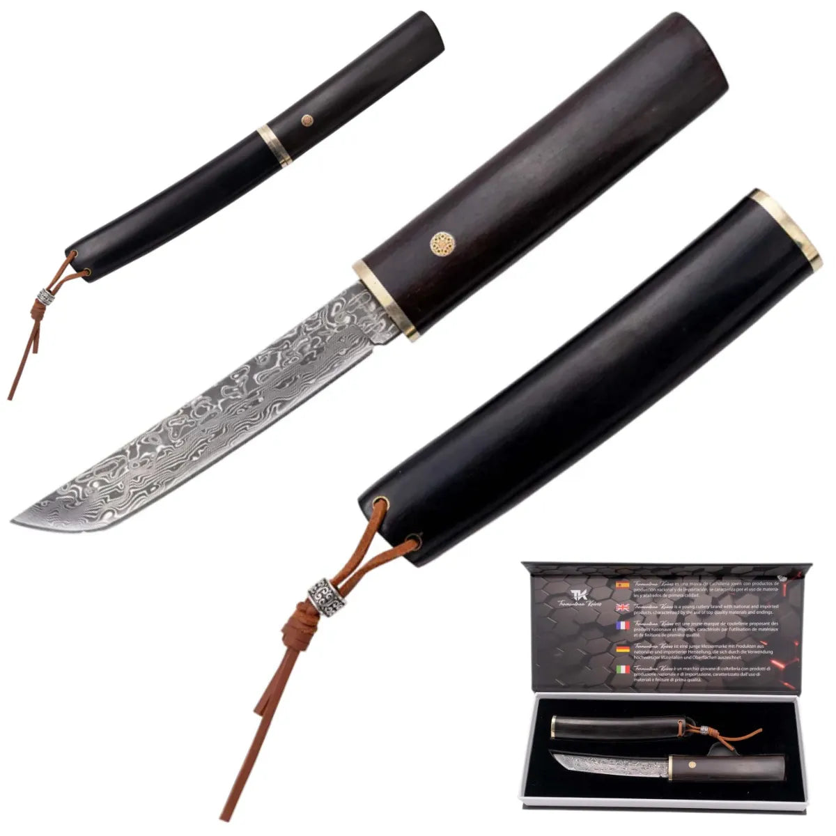 Cuchillo Tanto Tramuntana con hoja de Damasco VG10 - ébano