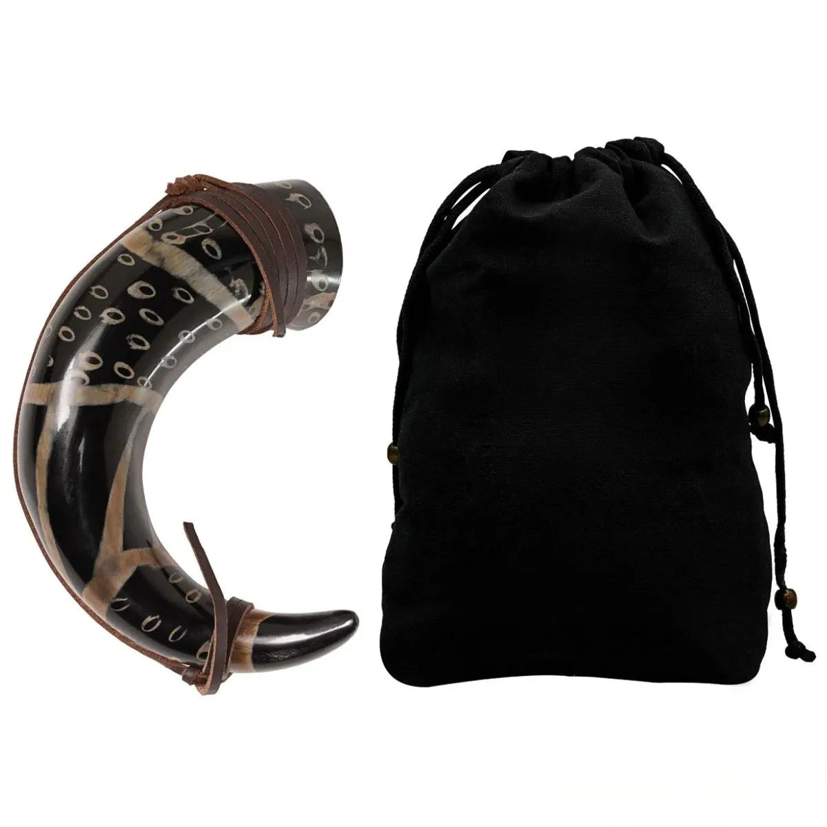 Cuerno Medieval para Beber 400 - 500 Ml con Cuerda de Cuero Hecho a Mano Verdadero Cuerno de Buey