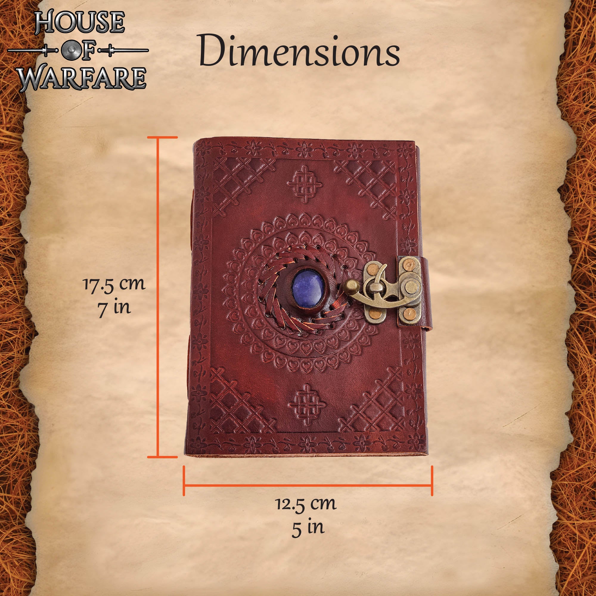 Diario Medieval de Cuero Grabado con Piedra Azul - Diario Artesanal con Cerradura de Latón - Imagen 3