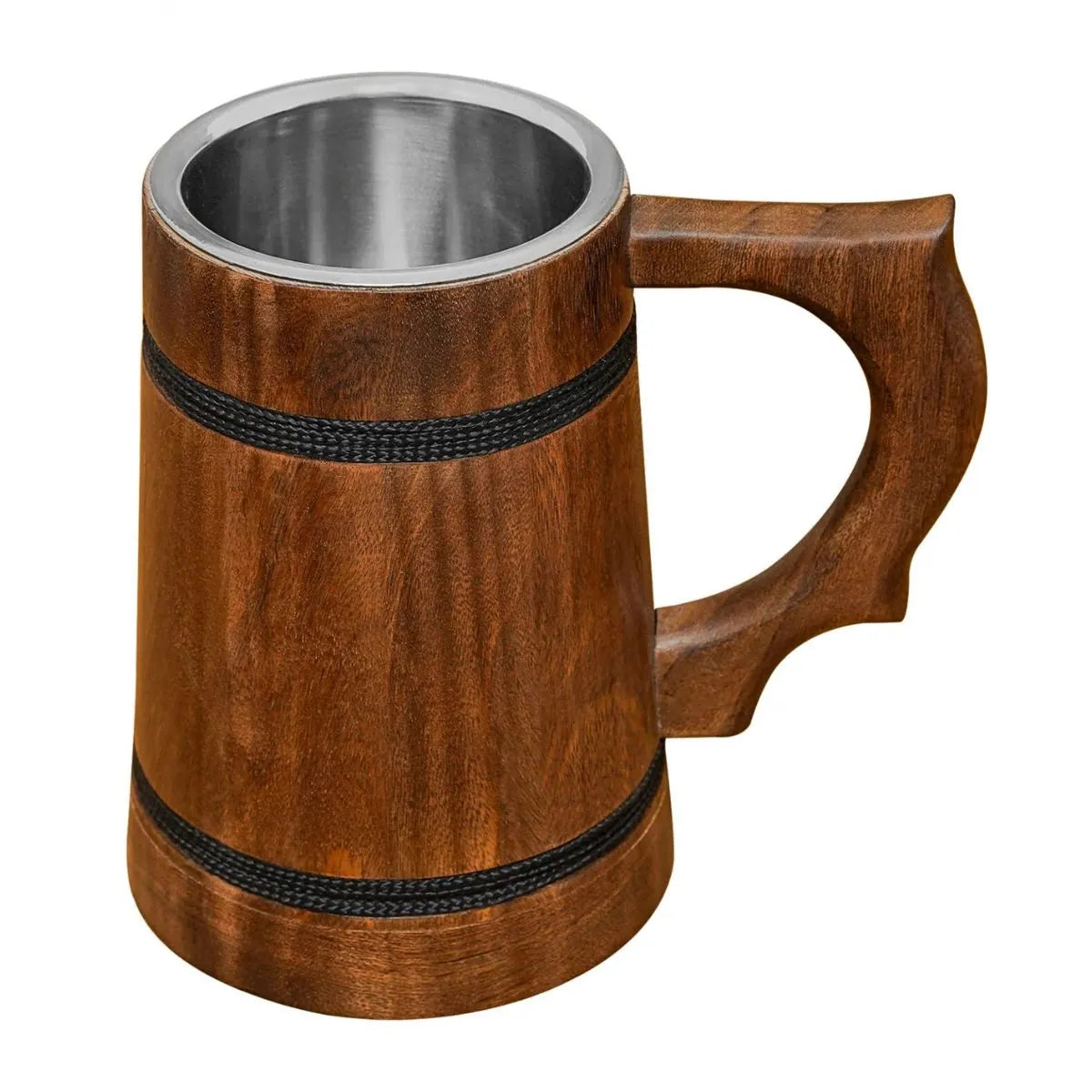 Jarra Vikinga de Madera con Revestimiento de Acero Inoxidable - Acabado Pulido