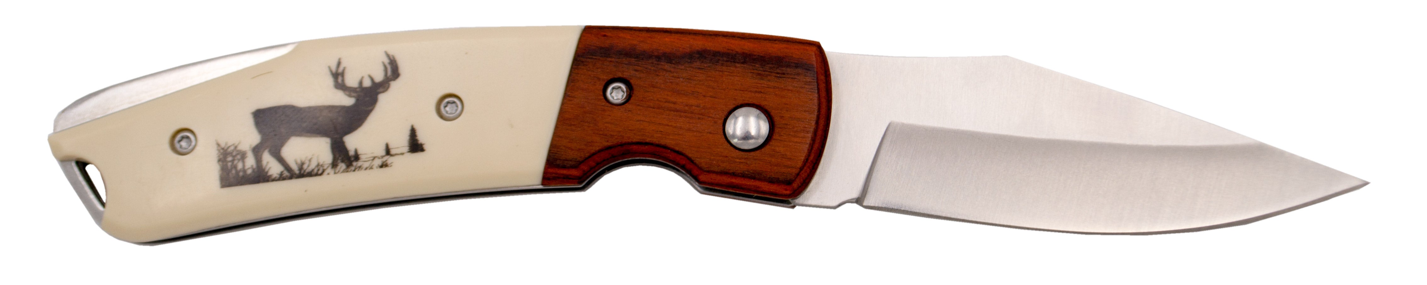 Third Knife Ferrule Wood ABS Handle Deer Detail Stainless Steel 7.7 Cm