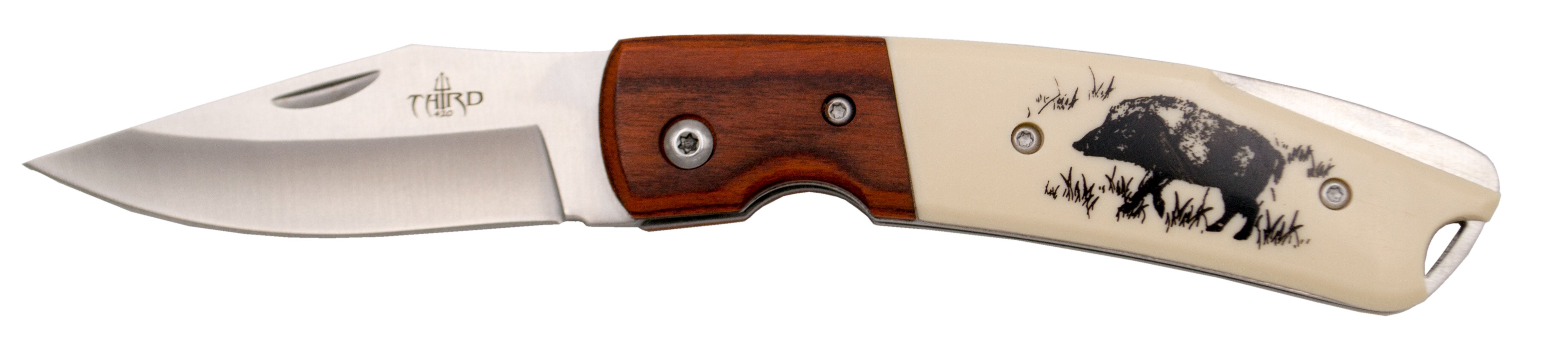 Third Knife Ferrule Wood ABS Handle Detail Boar Stainless Steel 7.7 Cm