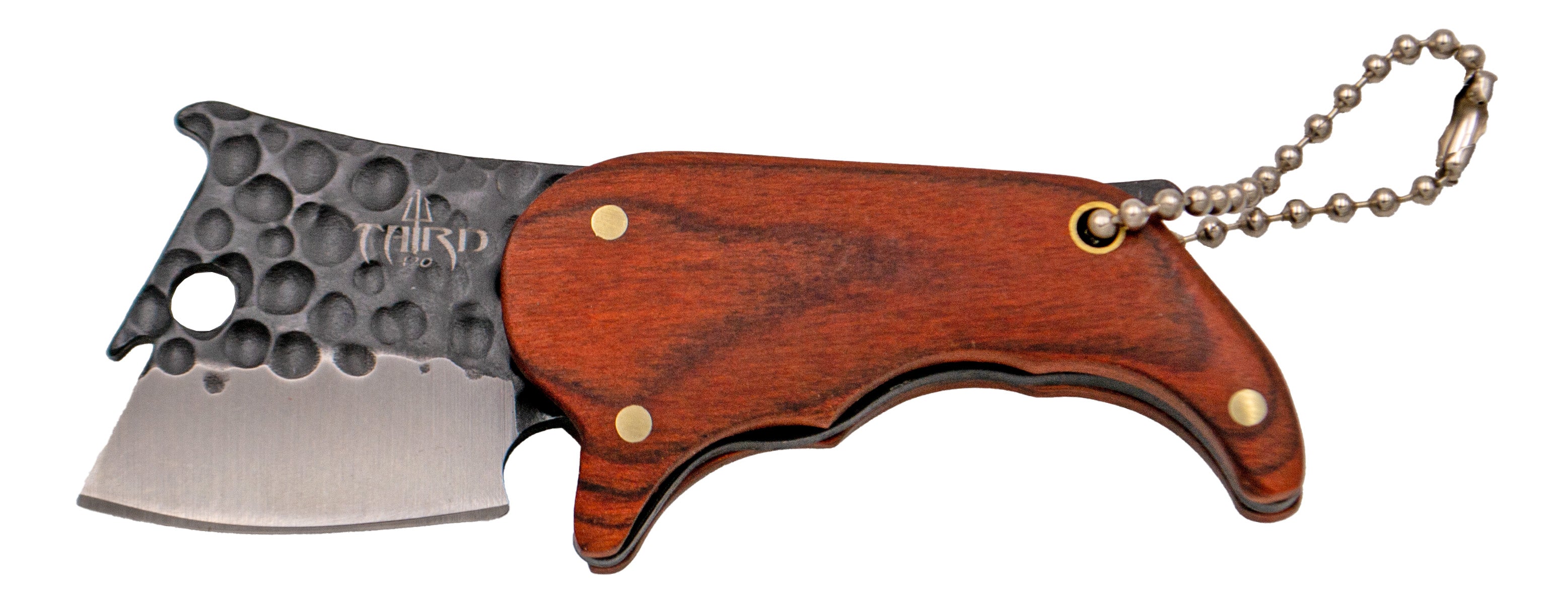 Terceira faca K2482 em aço 420 e cabo de madeira Pakka com bainha