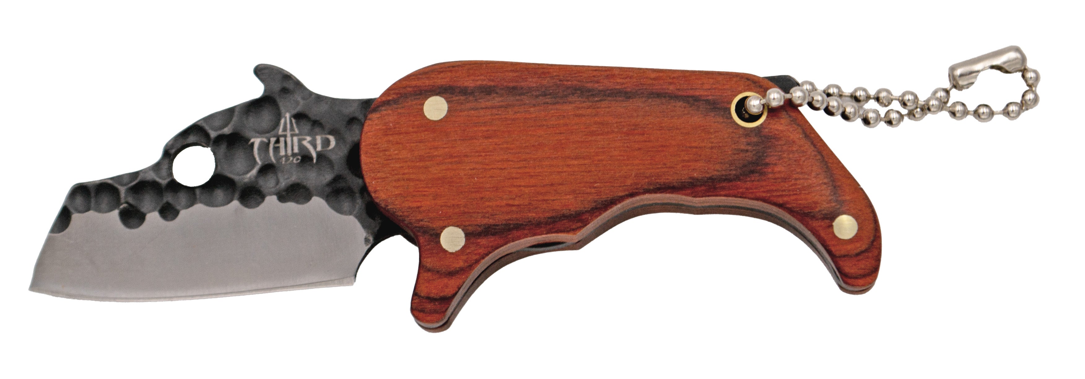 Terceira faca K2483 em aço 420 e cabo de madeira Pakka com bainha