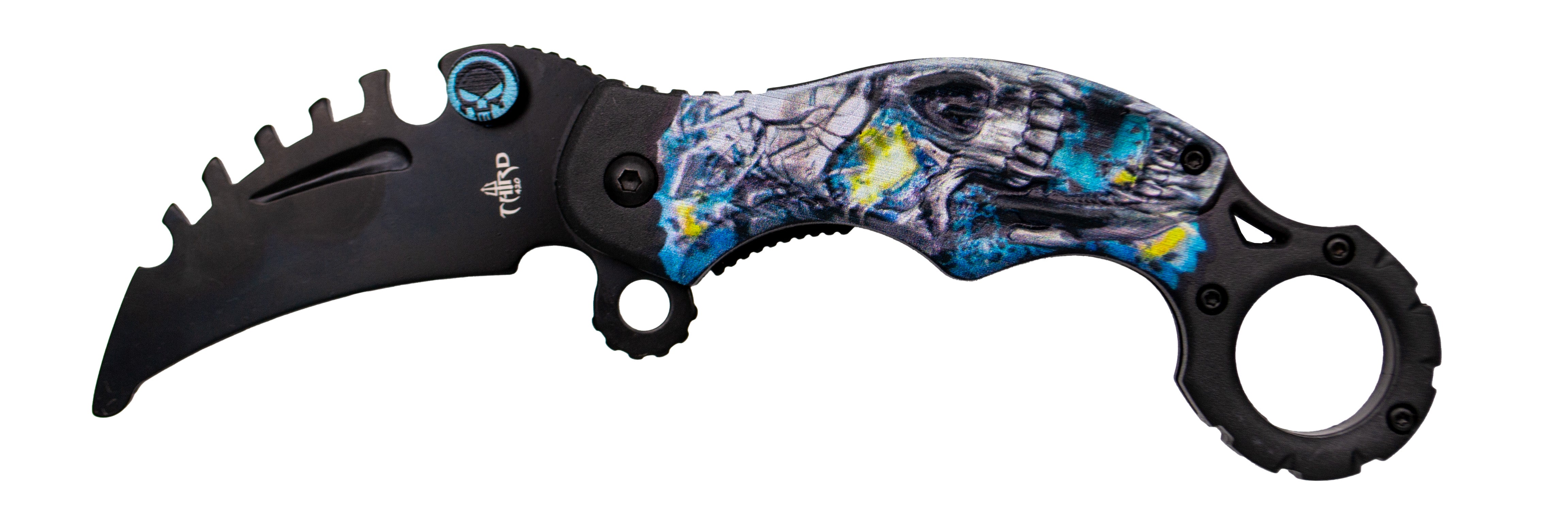 Navaja Asistida Third K3105 Sin Filo Con Calaveras