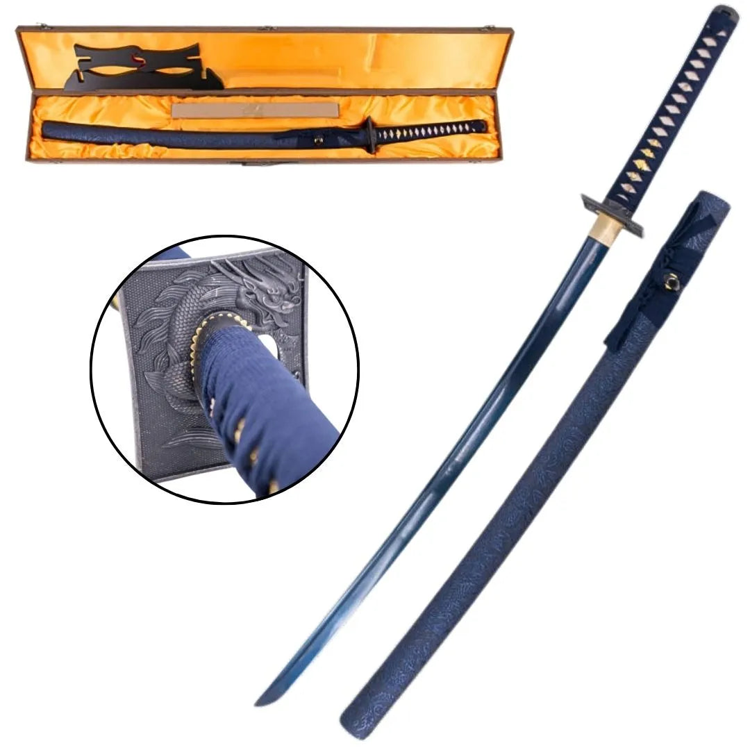 Katana Funcional Afilada - Acero de Damasco Azul