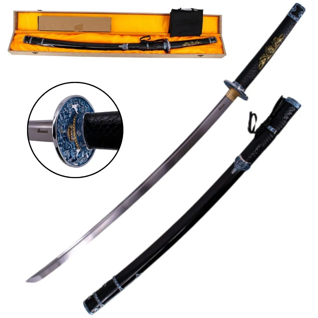Imagen de Katana Funcional Decorada Negra parte de nuestra colección en Espadas y más, sitio oficial.