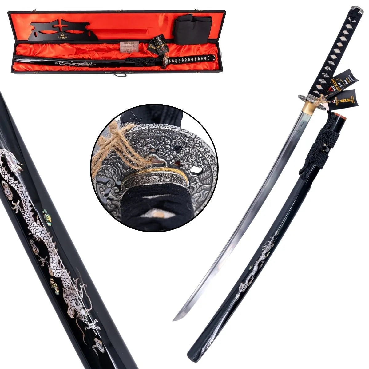 Katana Funcional KURO KAMI Ryûjin – Acero Damasco - negra