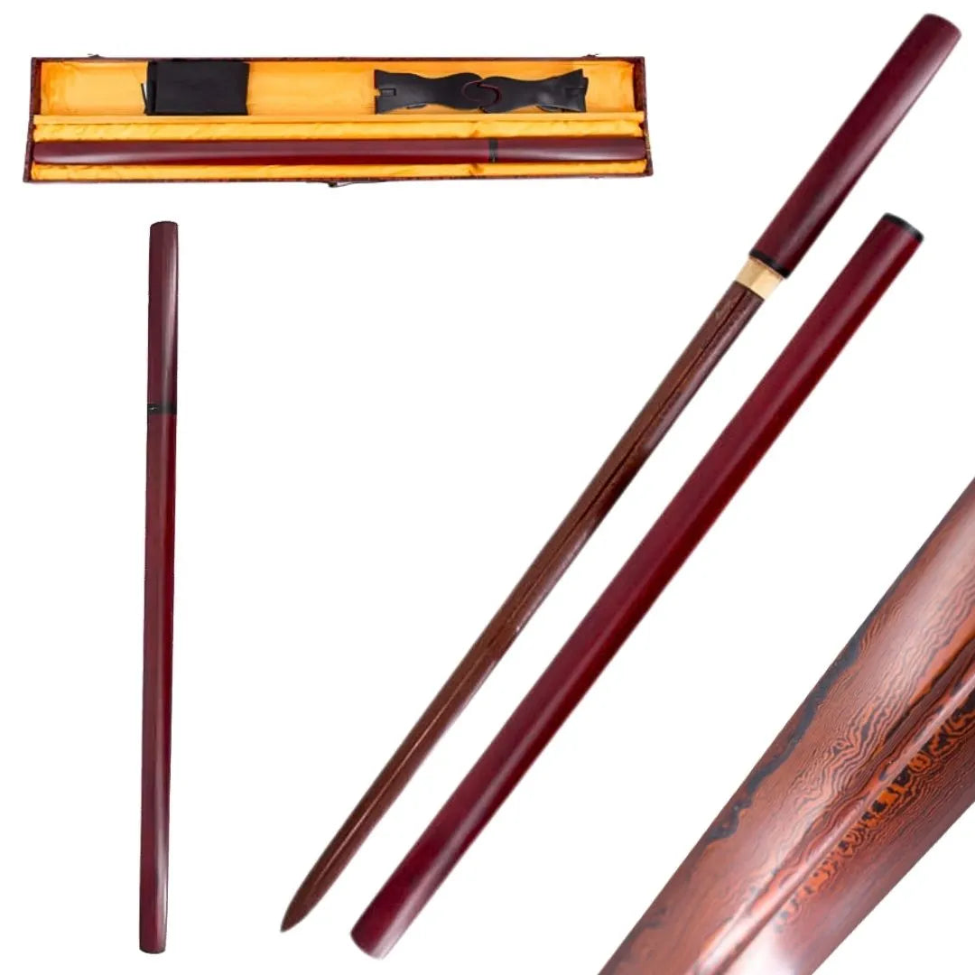 Katana Shirasaya funcional Acero de Damasco Rojo