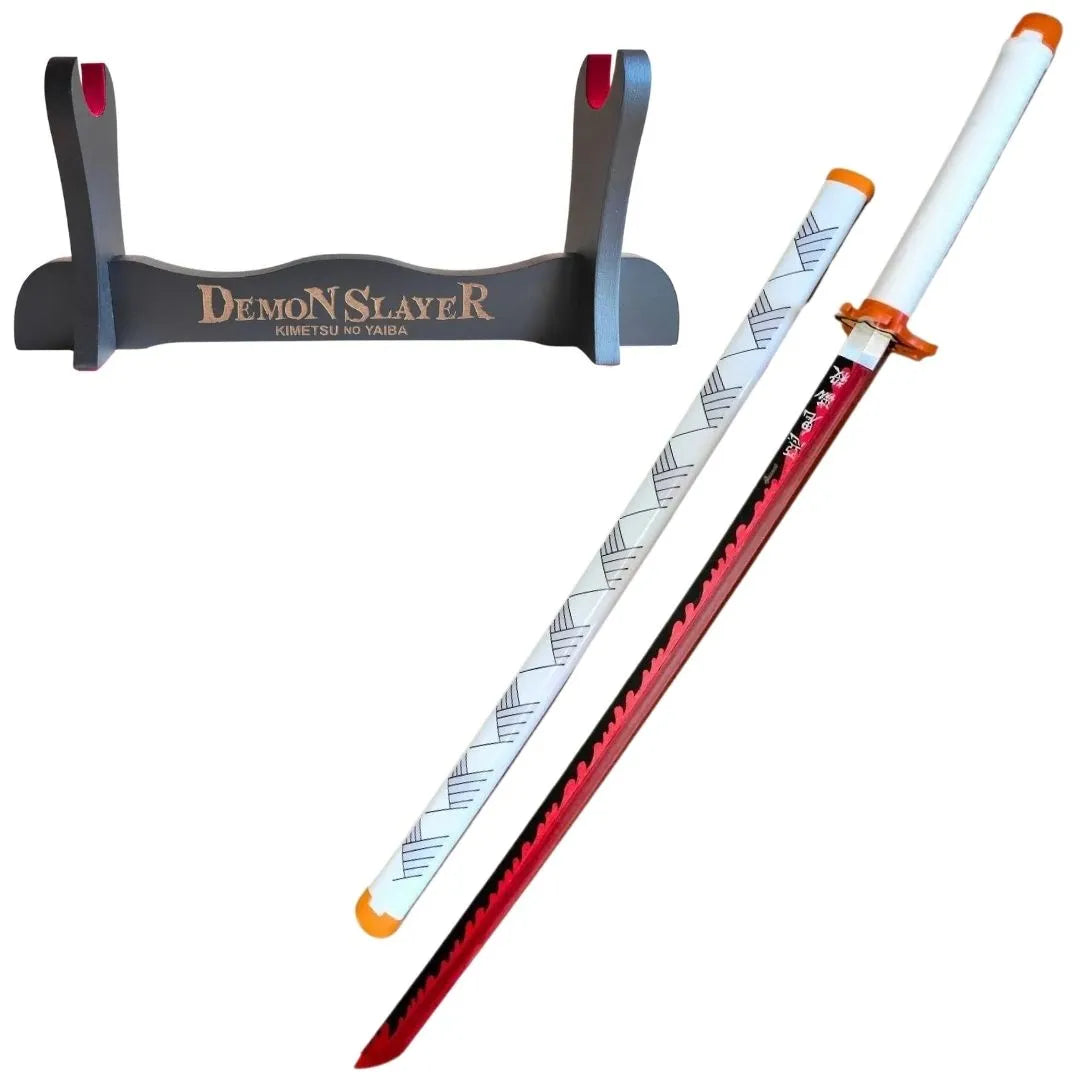 Katana de Rengoku de Kimetsu no Yaiba de bambú con luces Led