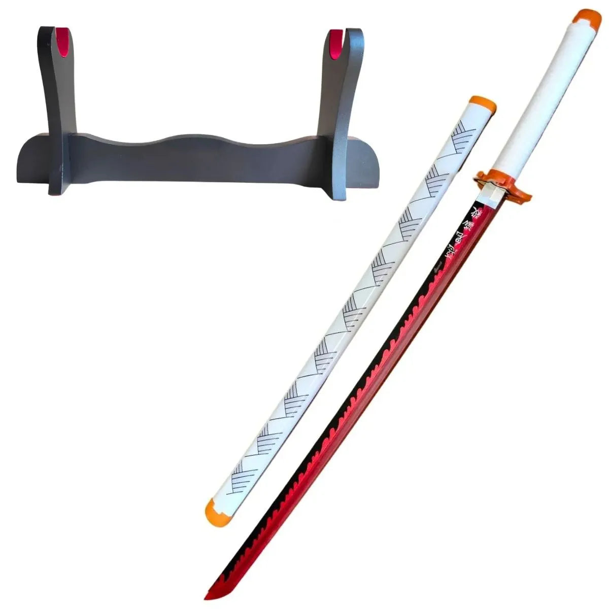 Katana de Rengoku de Kimetsu no Yaiba de bambú con luces Led