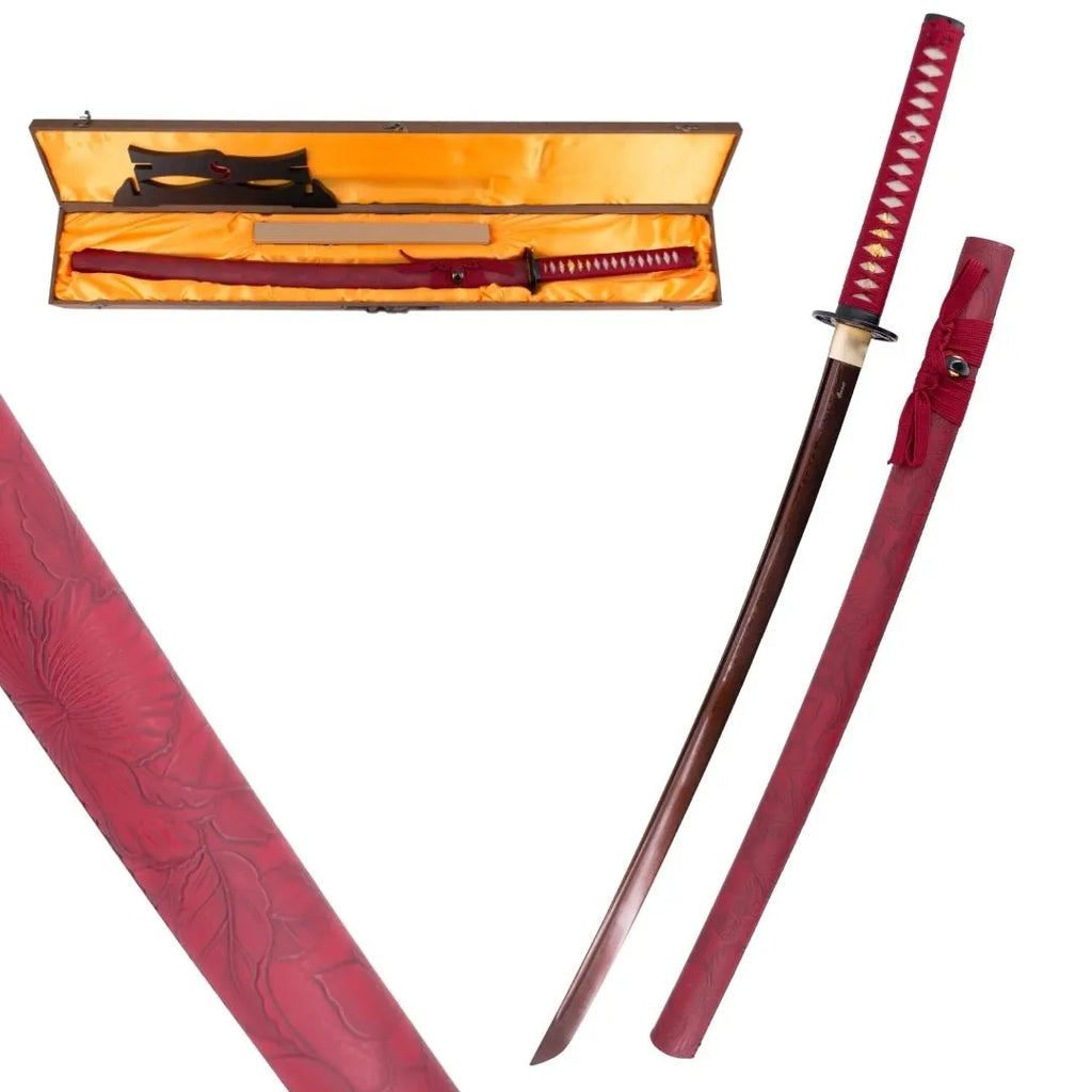 Katana Funcional | Aço Damasco Vermelho | Espadas e Mais, image size:1080x1080