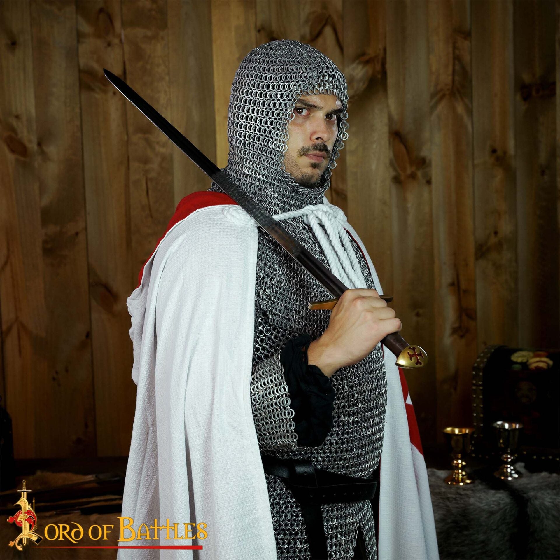 Capa Cruzada Medieval con Capucha - Algodón Crudo | Tela de Lienzo - Imagen 2