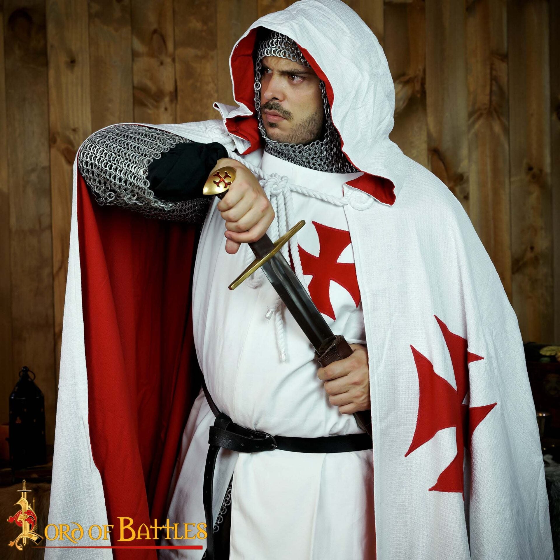 Capa Cruzada Medieval con Capucha - Algodón Crudo | Tela de Lienzo - Imagen 5