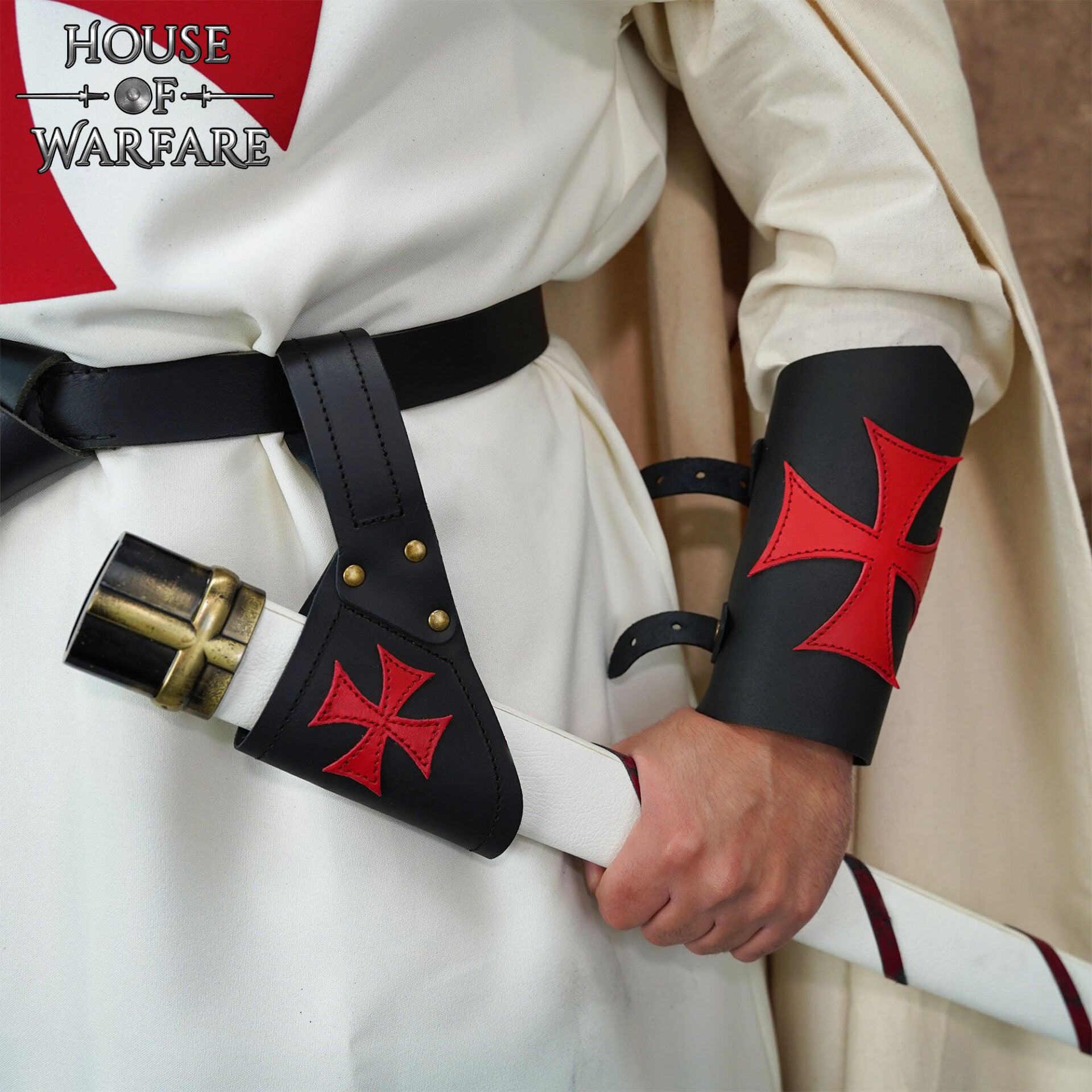 Rana Espada Templaria de Cuero con Aplique de Cruz Roja - Imagen 2