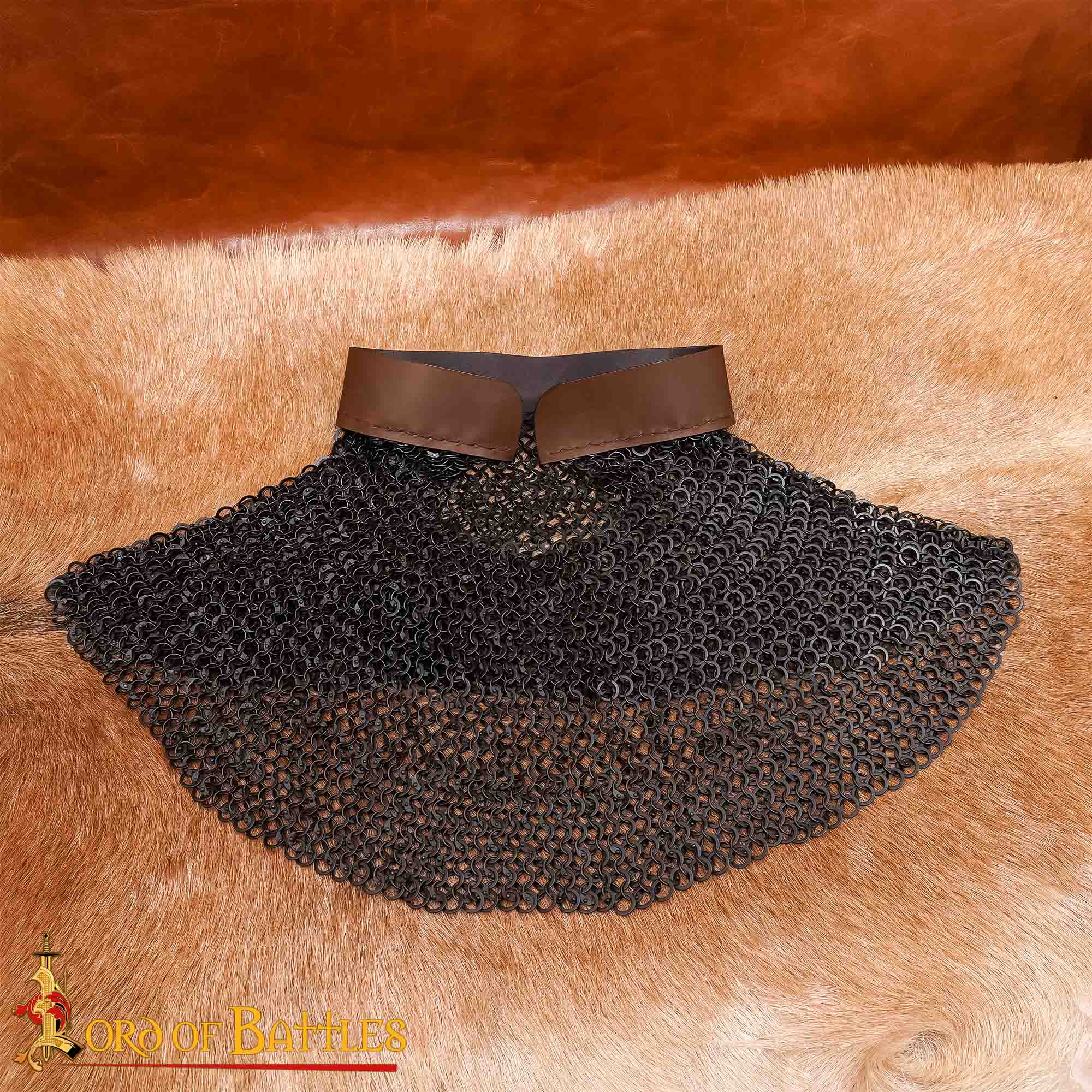 Cota de Malla Medieval Aventail - Anillo Redondo Remachado con Cúpula de 9 Mm con Anillos Sólidos Planos Alternos - Acero Dulce de Calibre 17 - Ideal para Larp, Cosplay y Disfraces de Cine - Imagen 1