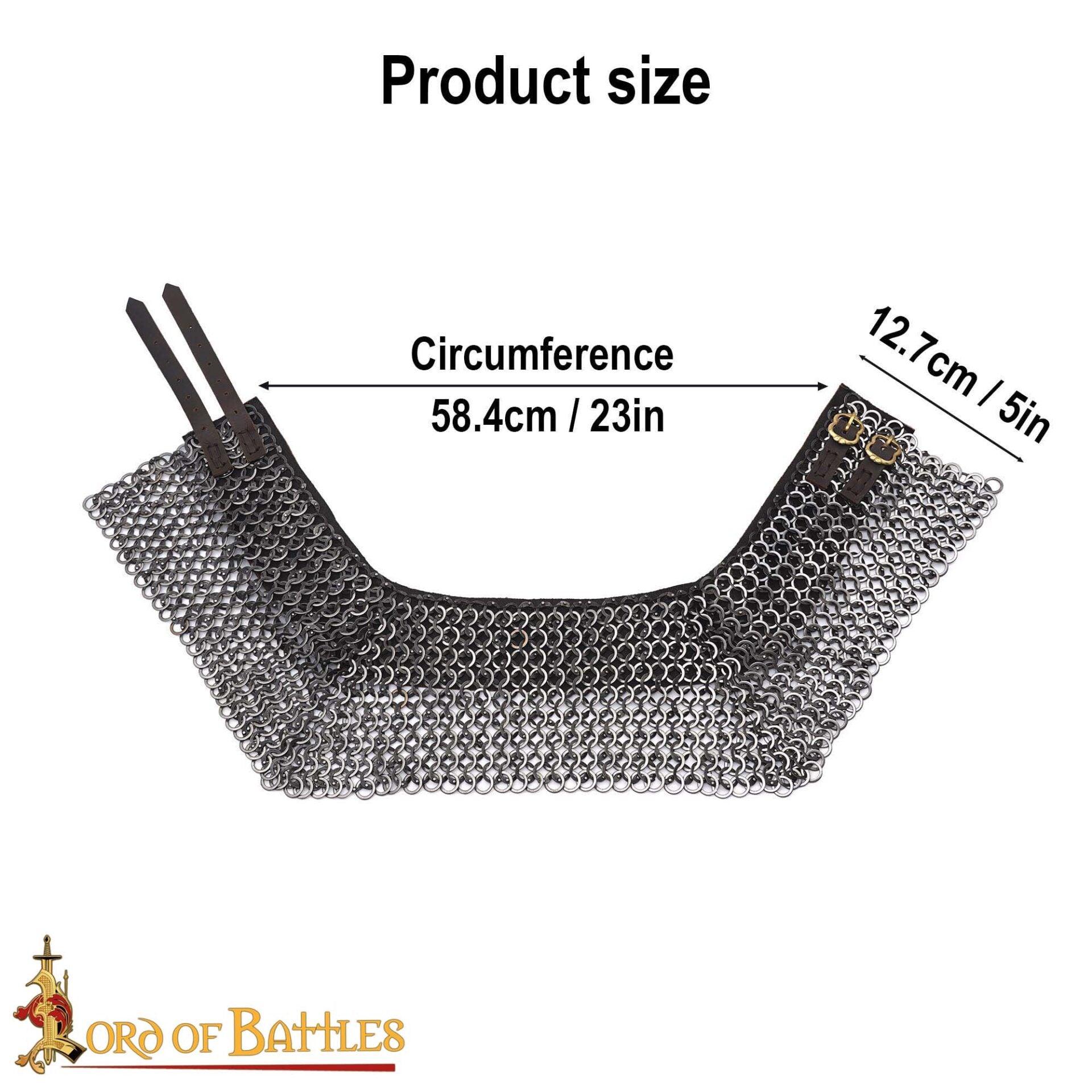 Gorget de Cota de Malla / Estándar - Anillo Plano Remachado de 9 Mm con Anillos Sólidos Planos Alternos, Acero Inoxidable de Calibre 18 - Ideal para Combate en Escenarios y Recreaciones - Imagen 3