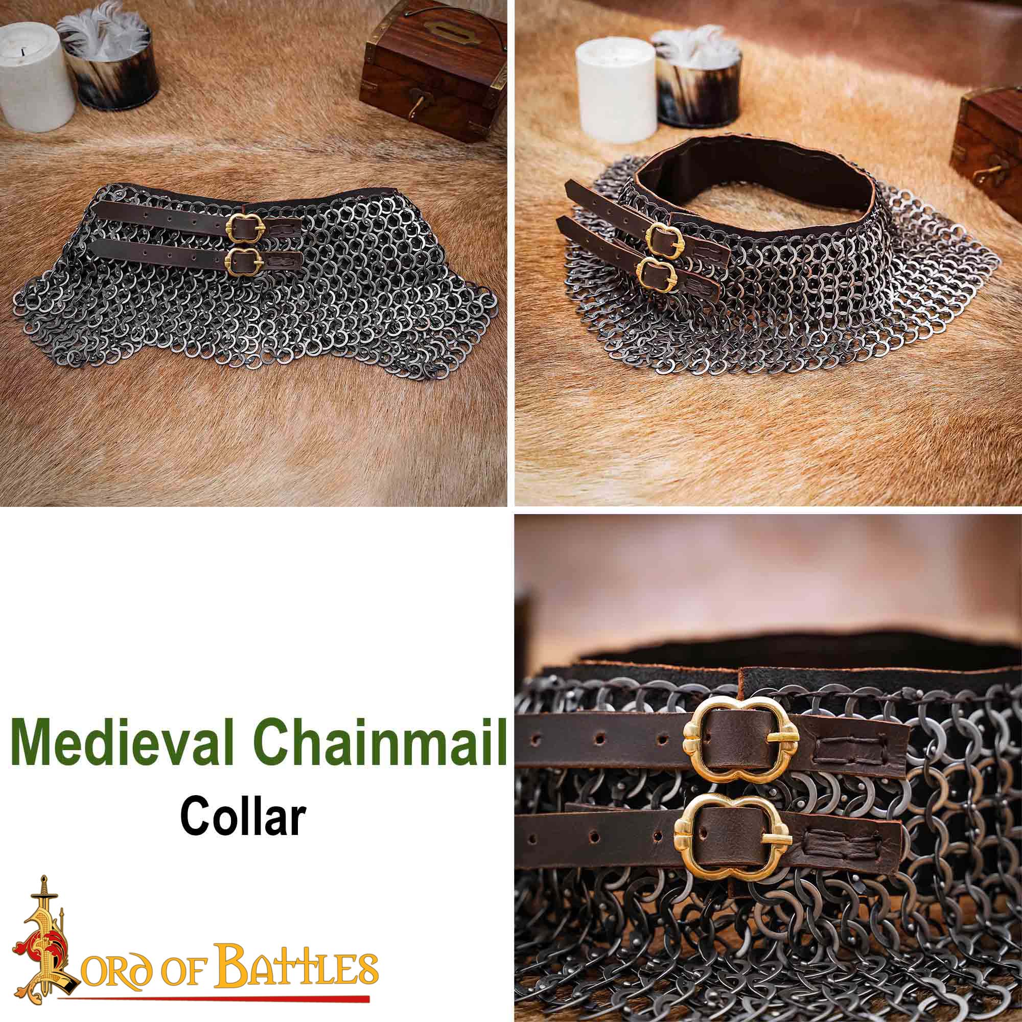 Gorget de Cota de Malla / Estándar - Anillo Plano Remachado de 9 Mm con Anillos Sólidos Planos Alternos, Acero Inoxidable de Calibre 18 - Ideal para Combate en Escenarios y Recreaciones - Imagen 8