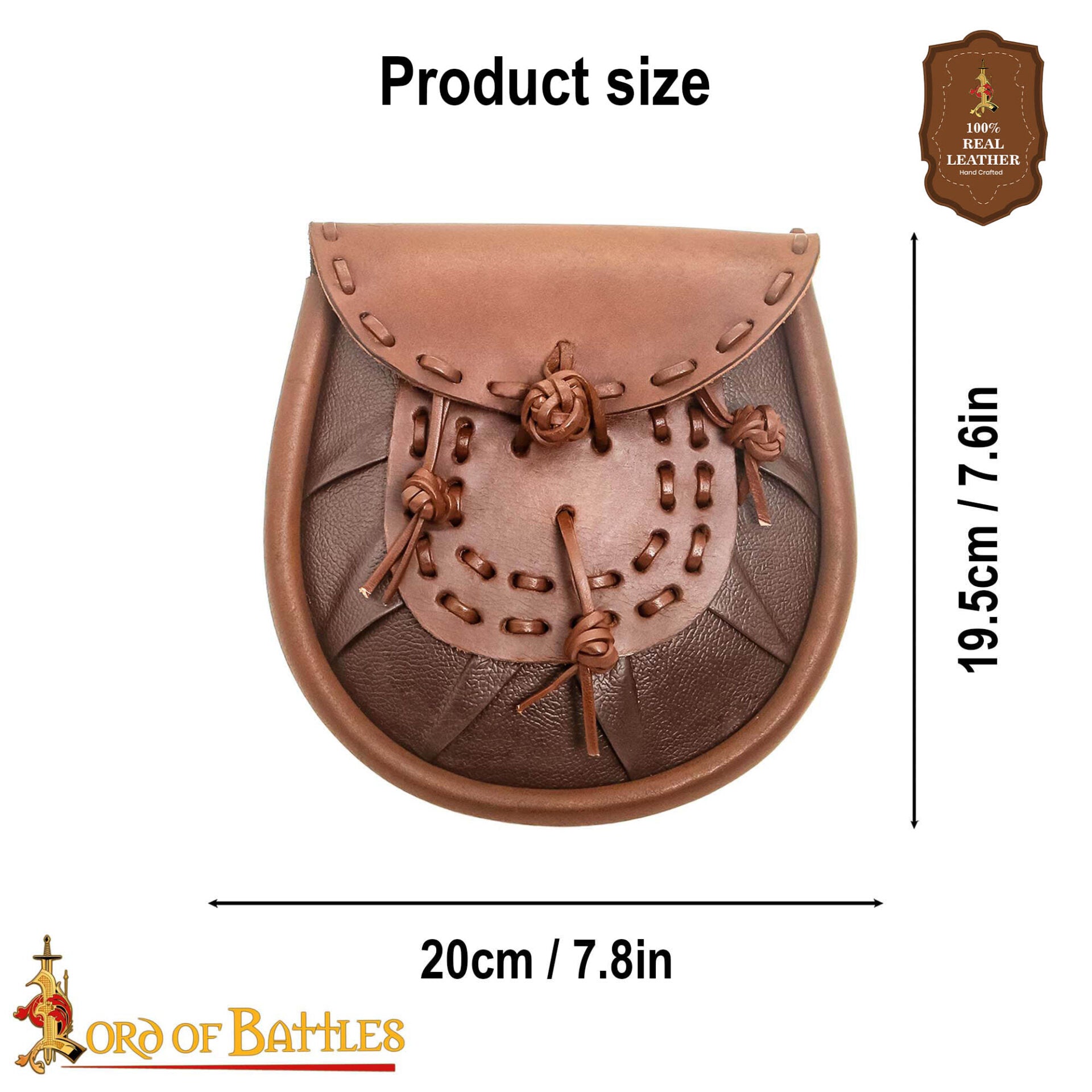 Riñonera Medieval de Cuero Sporran con Borlas Anudadas - Bolsa Marrón - Imagen 3