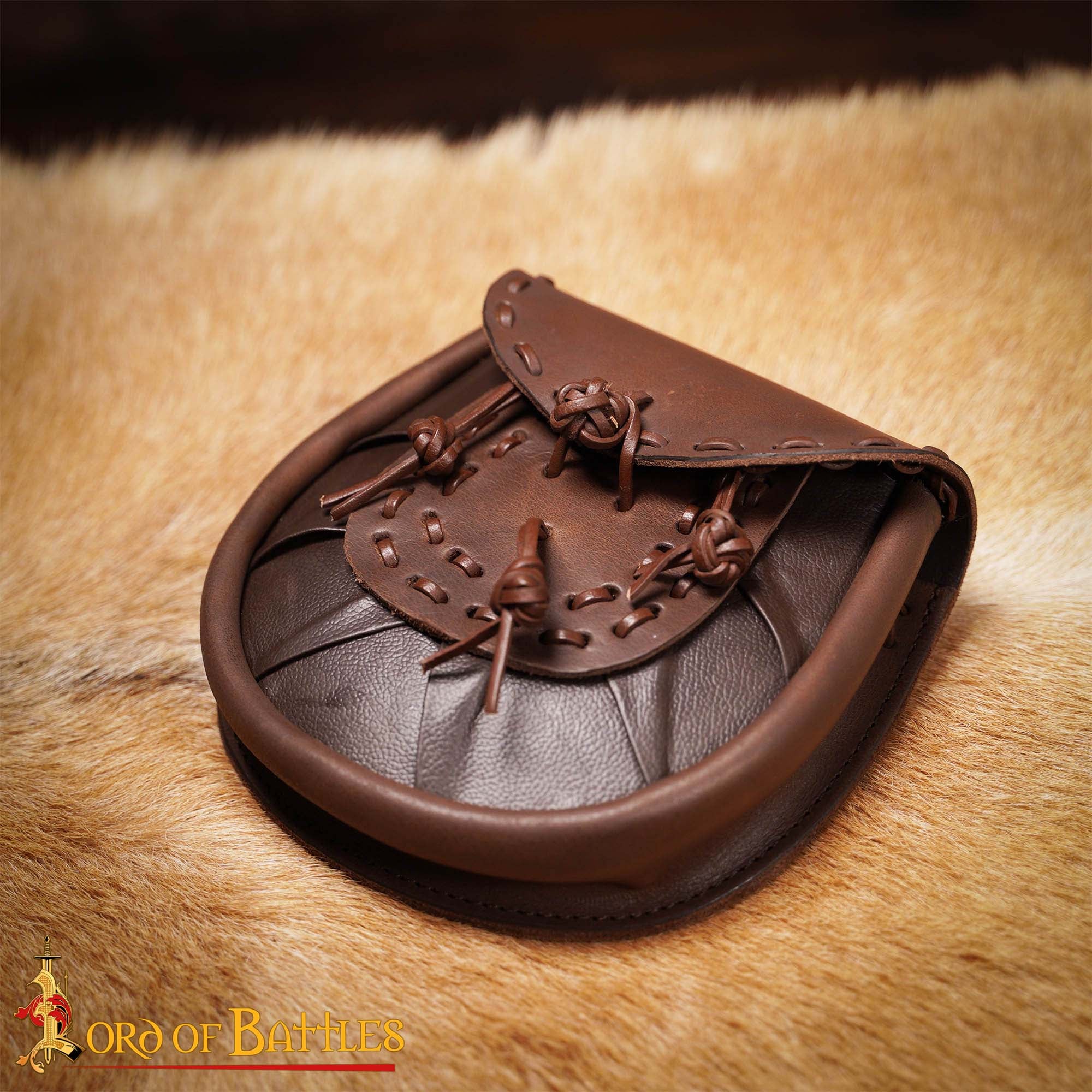 Riñonera Medieval de Cuero Sporran con Borlas Anudadas - Bolsa Marrón - Imagen 1