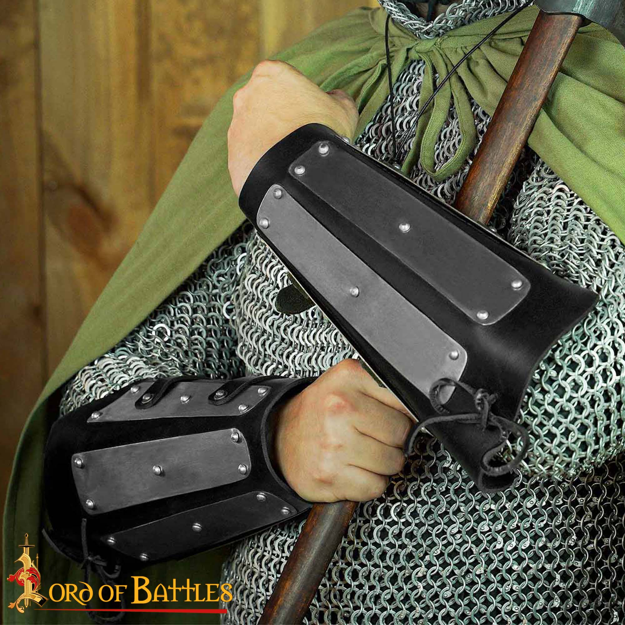 Brazales Entablillados Brazalete de Cuero Auténtico Reforzado con Placas de Acero - Imagen 1