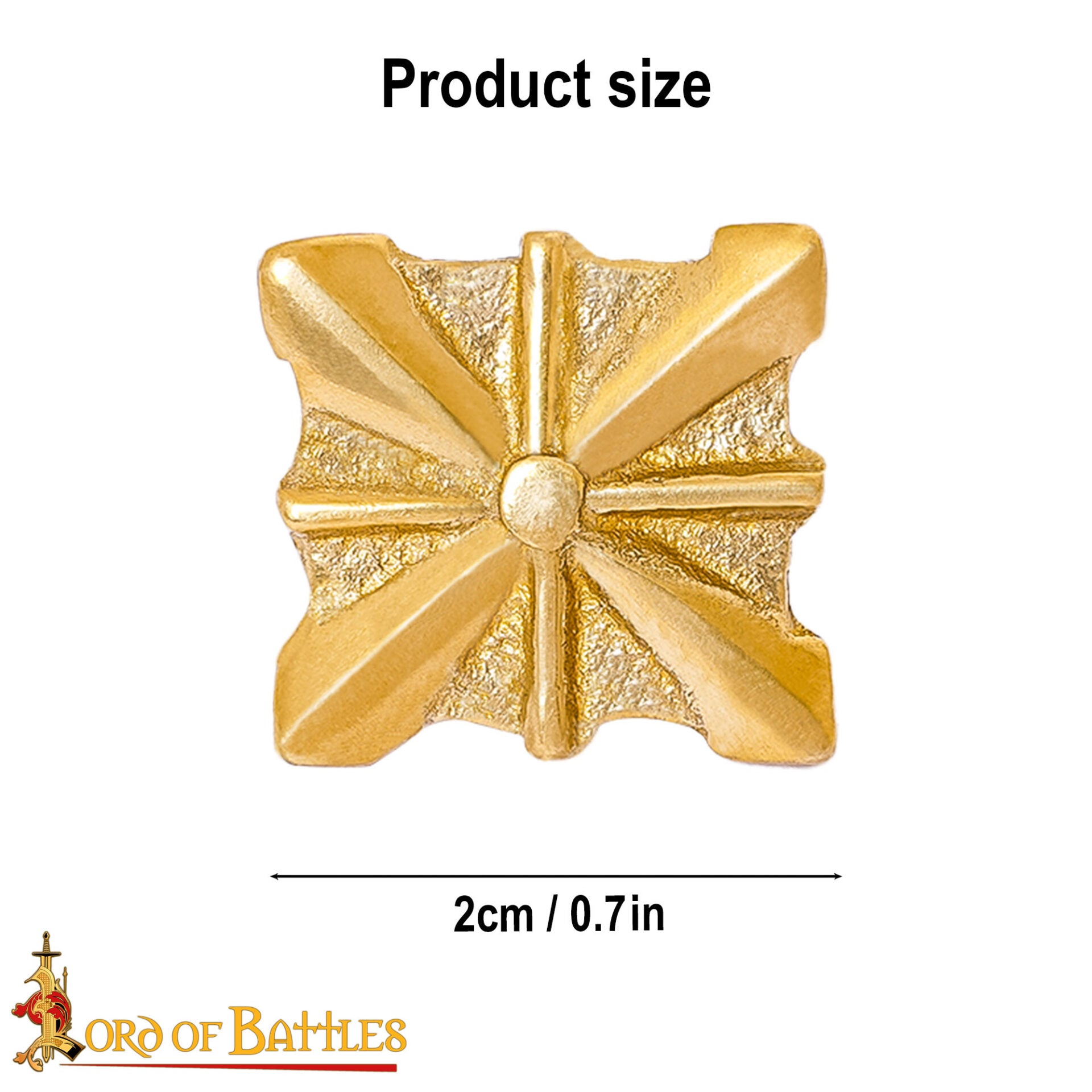 Monturas Medievales de Latón Macizo Puro, Herrajes Decorativos para Uso en Cuero| Juego de 5, 2cm - Imagen 3