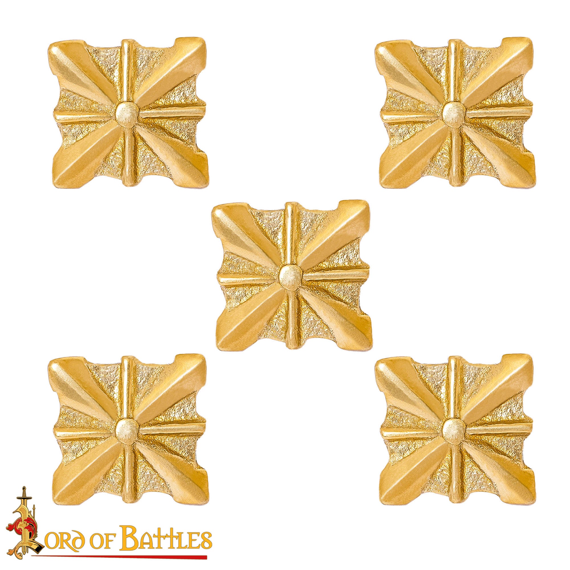 Monturas Medievales de Latón Macizo Puro, Herrajes Decorativos para Uso en Cuero| Juego de 5, 2cm - Imagen 4