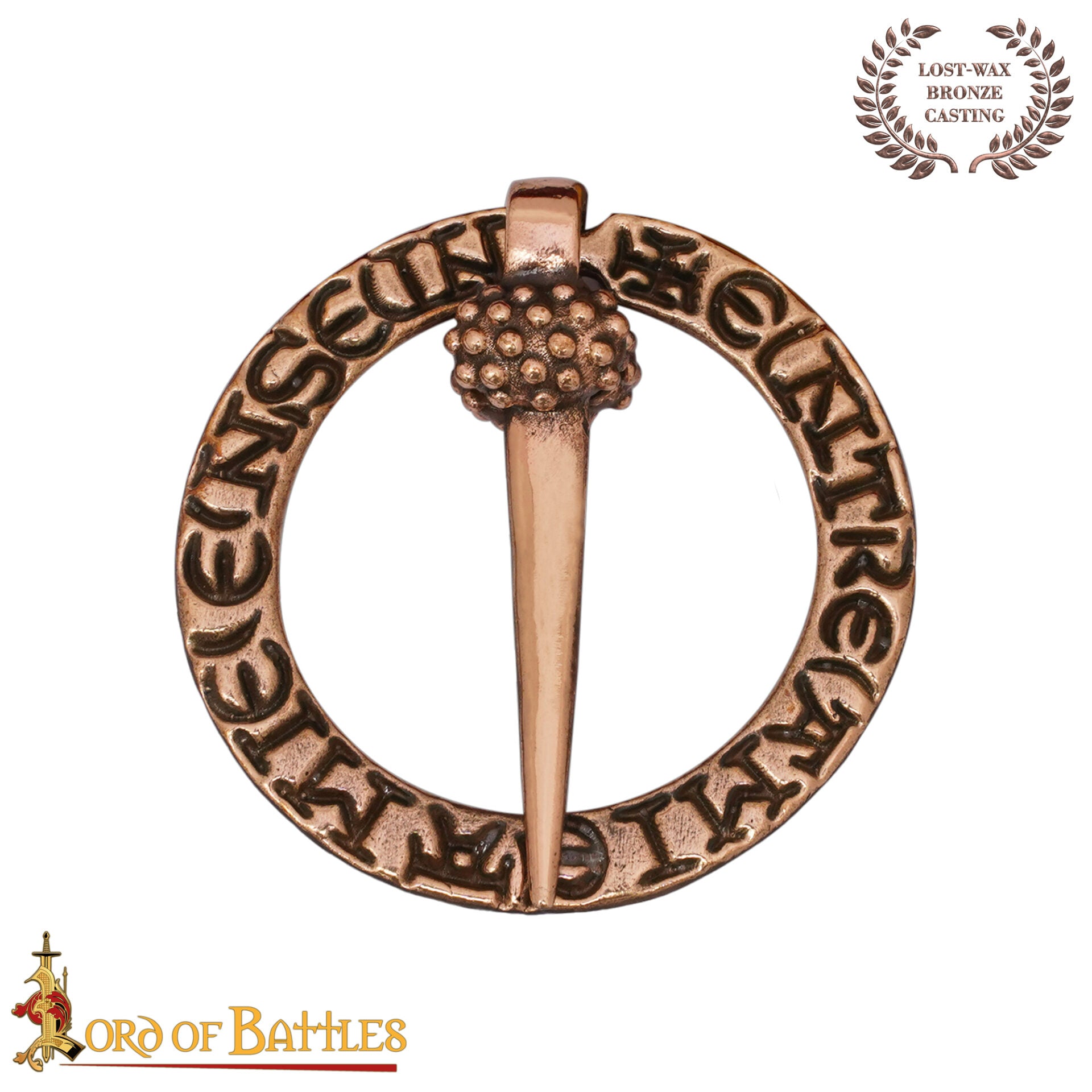 Broche Medieval de Bronce con Anillo Fundido a la Cera Perdida Diseño Inscrito - Imagen 3