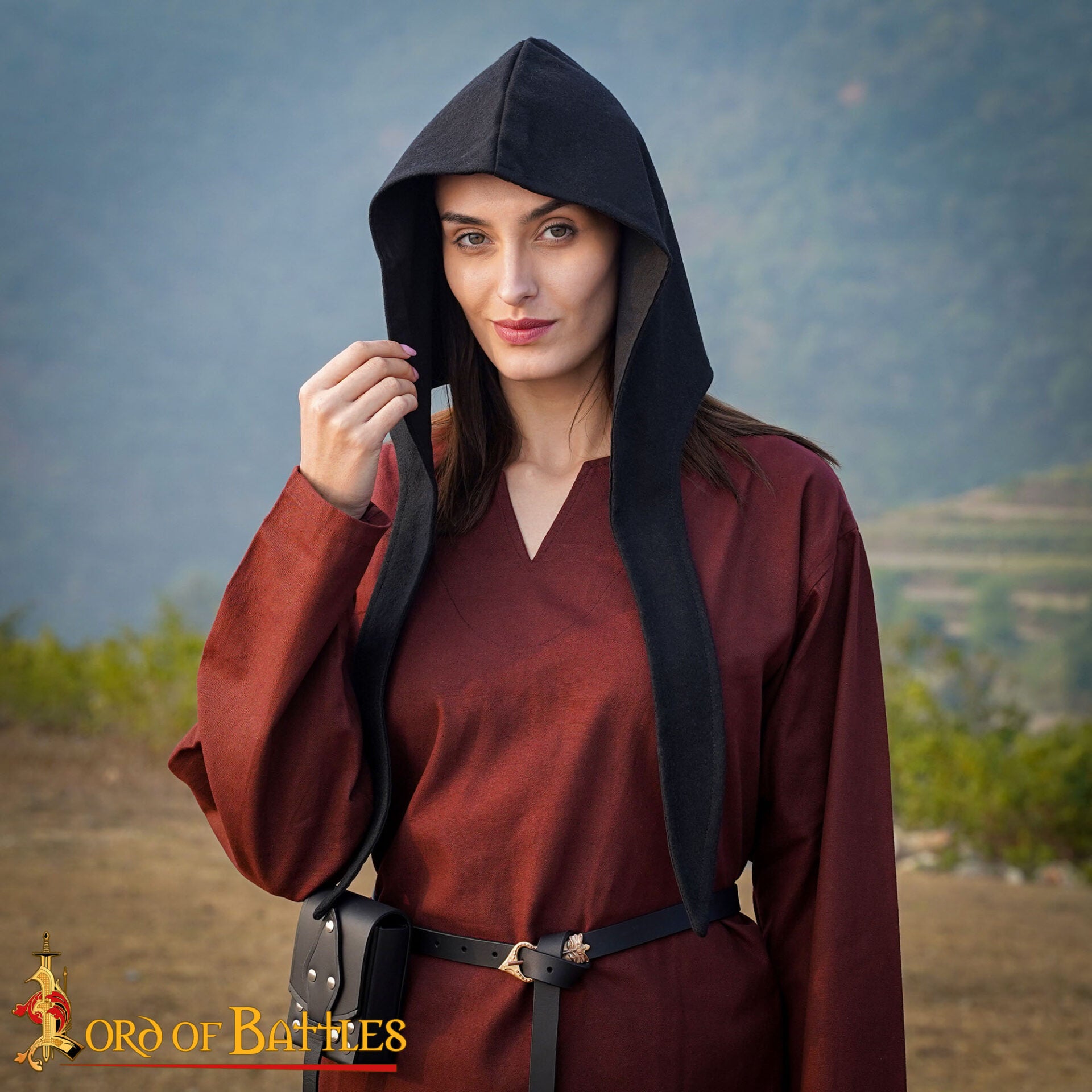 Capucha Medieval de Lana con Cordones para Atar - Gorro con Forro Cálido - Imagen 5