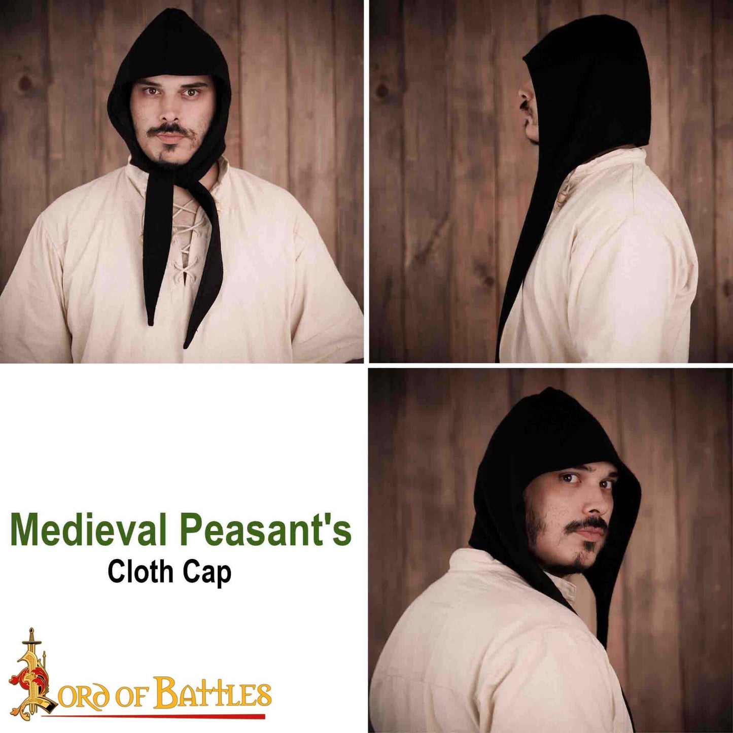 Capucha Medieval de Lana con Cordones para Atar - Gorro con Forro Cálido - Imagen 9