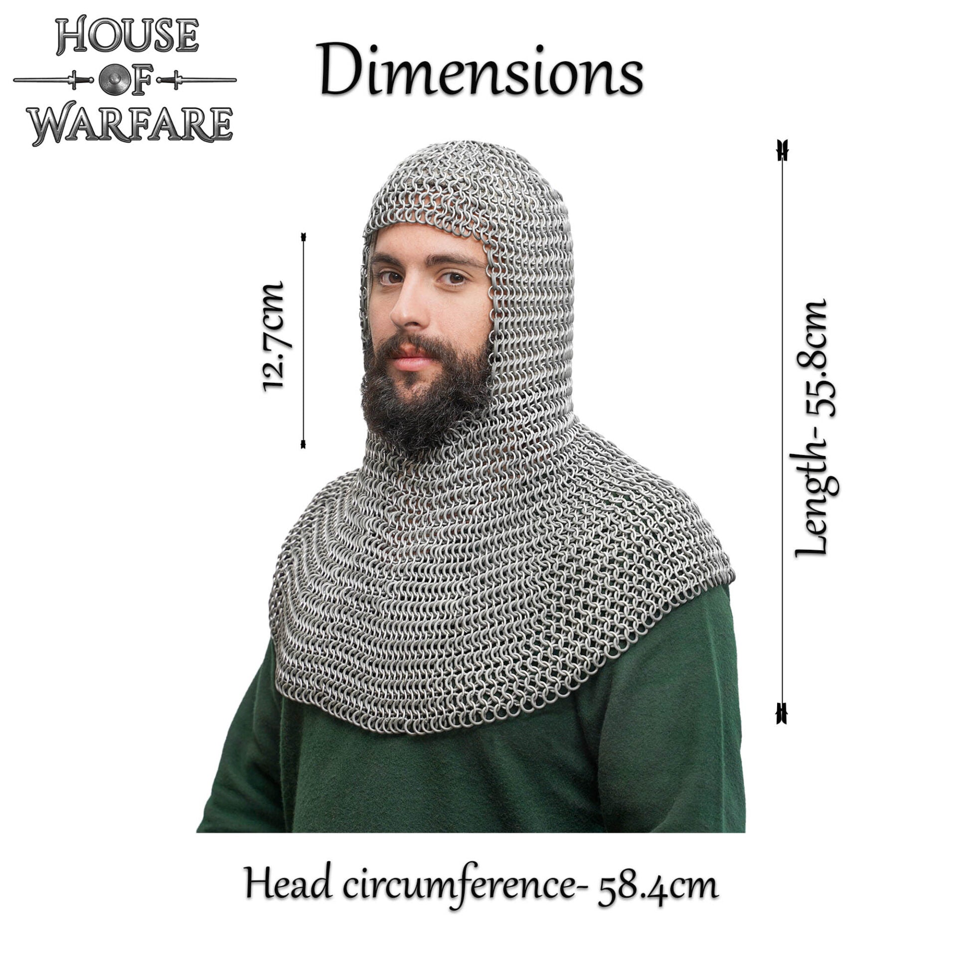 Cofia Medieval de Cota de Malla de Aluminio de 10 Mm con Anillas de Caucho, Galga 14 - Imagen 3