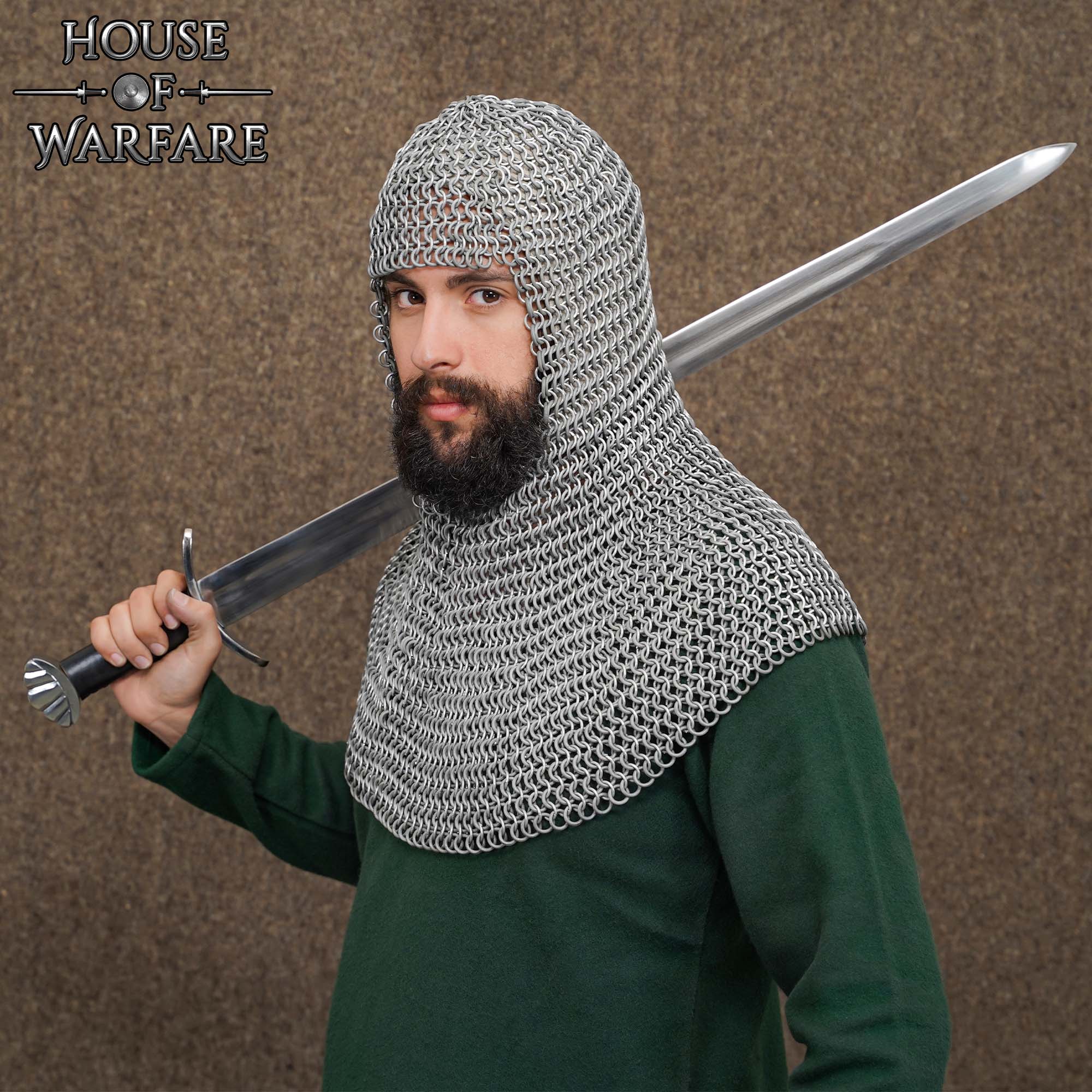 Cofia Medieval de Cota de Malla de Aluminio de 10 Mm con Anillas de Caucho, Galga 14 - Imagen 1