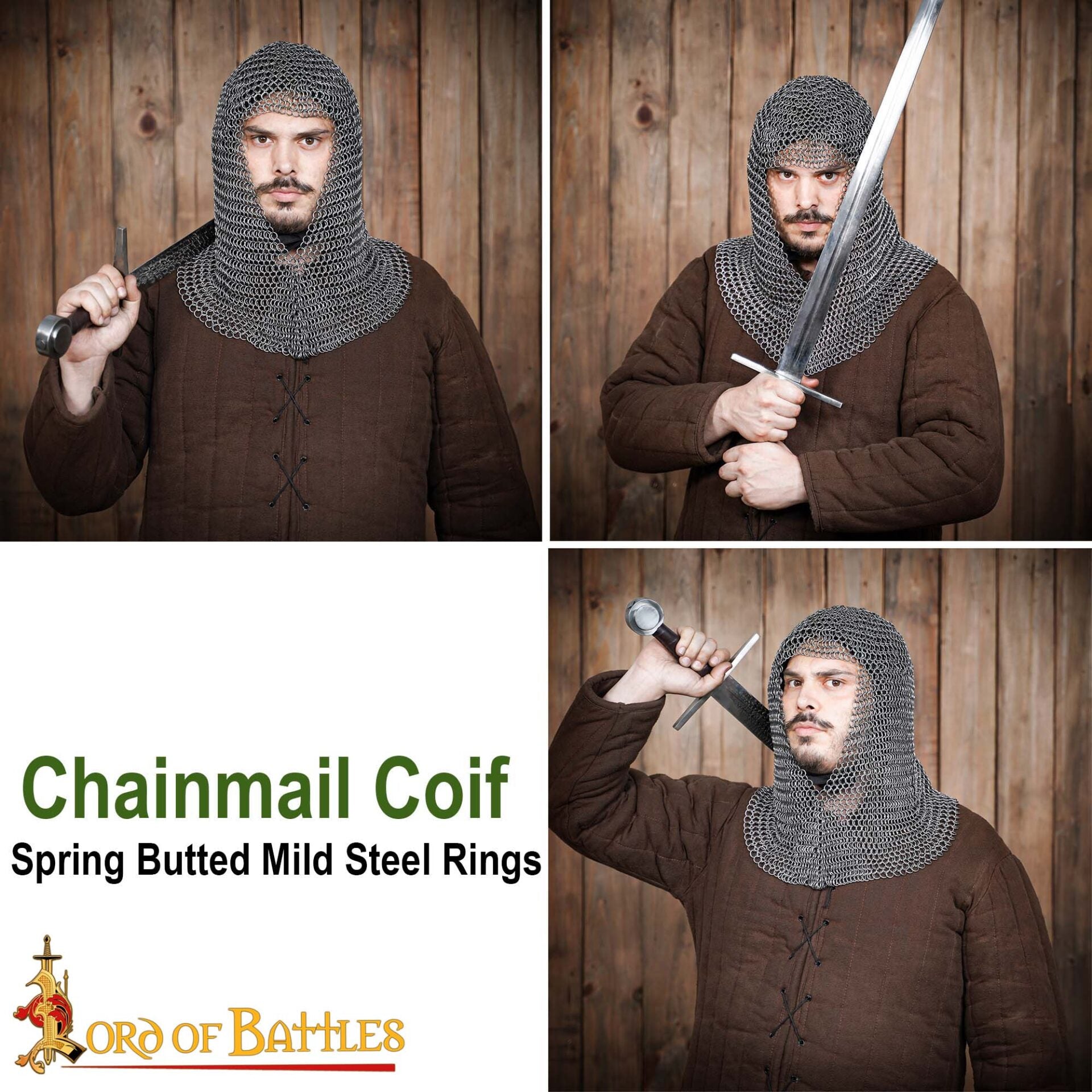 Cofia Medieval de Cota de Malla - Abertura en V - Acero para Muelles de Calibre 16 - Anillas de 9 Mm Conificado - Imagen 8