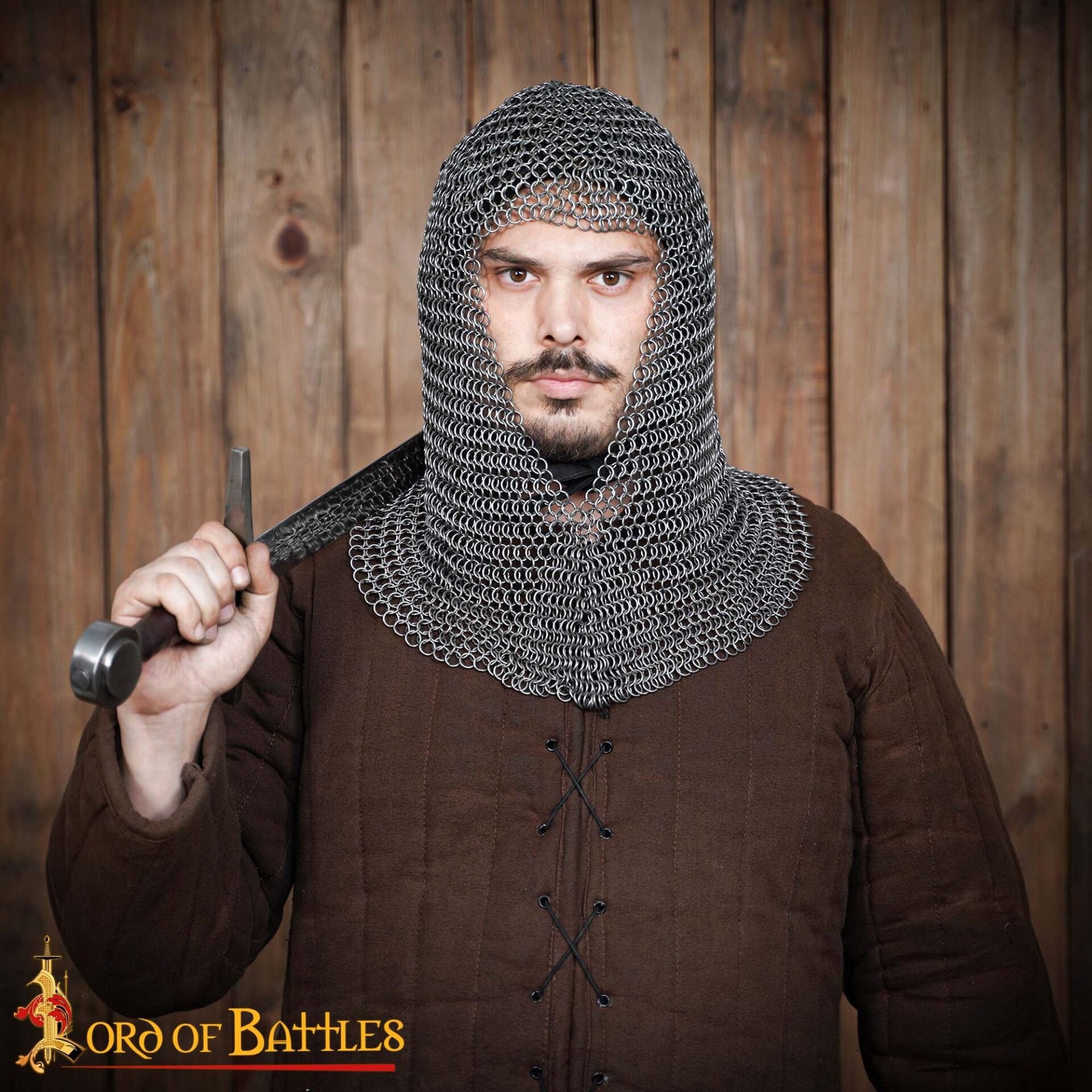 Cofia Medieval de Cota de Malla - Abertura en V - Acero para Muelles de Calibre 16 - Anillas de 9 Mm Conificado - Imagen 1