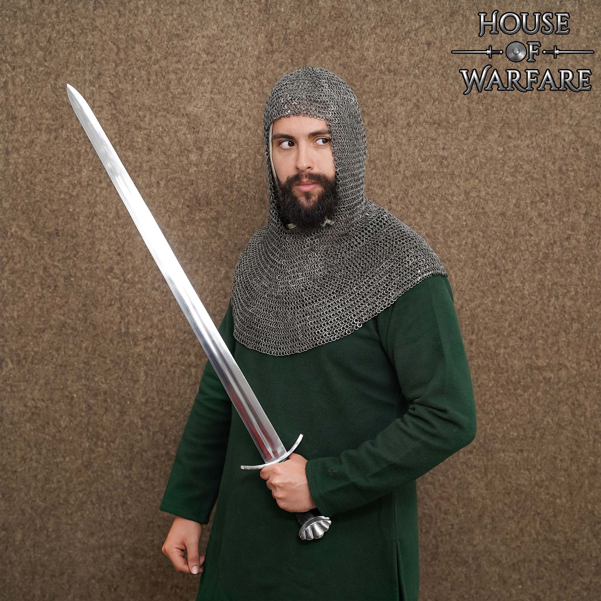 Cofia de Cota de Malla con Anillos Redondos Remachados de 6 Mm y Anillos Sólidos Planos Alternos, Acero Dulce de Calibre 18 - Capucha de Armadura Medieval para Larp, Cosplay y Disfraces de Cine - Discontinued - Imagen 2