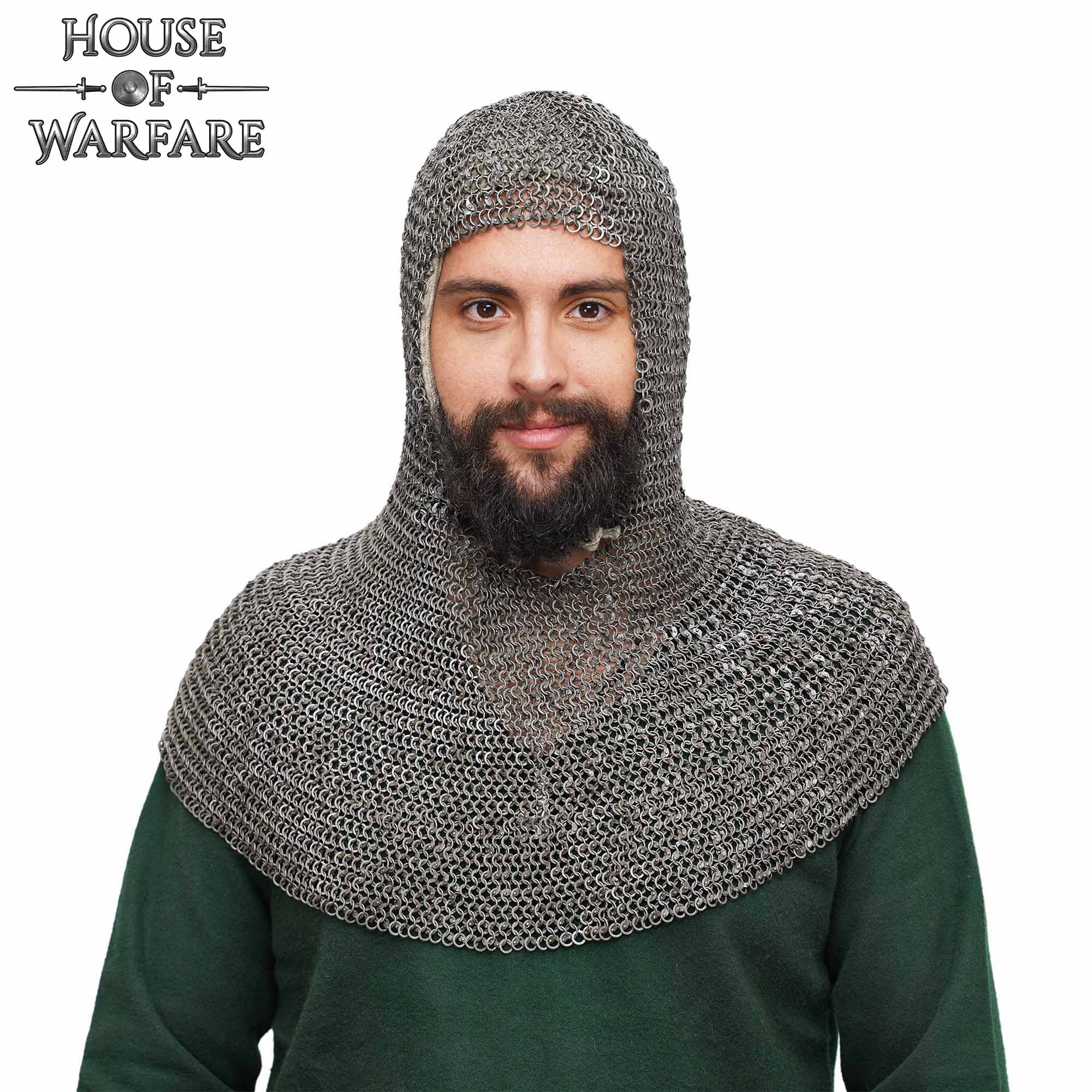 Cofia de Cota de Malla con Anillos Redondos Remachados de 6 Mm y Anillos Sólidos Planos Alternos, Acero Dulce de Calibre 18 - Capucha de Armadura Medieval para Larp, Cosplay y Disfraces de Cine - Discontinued - Imagen 4