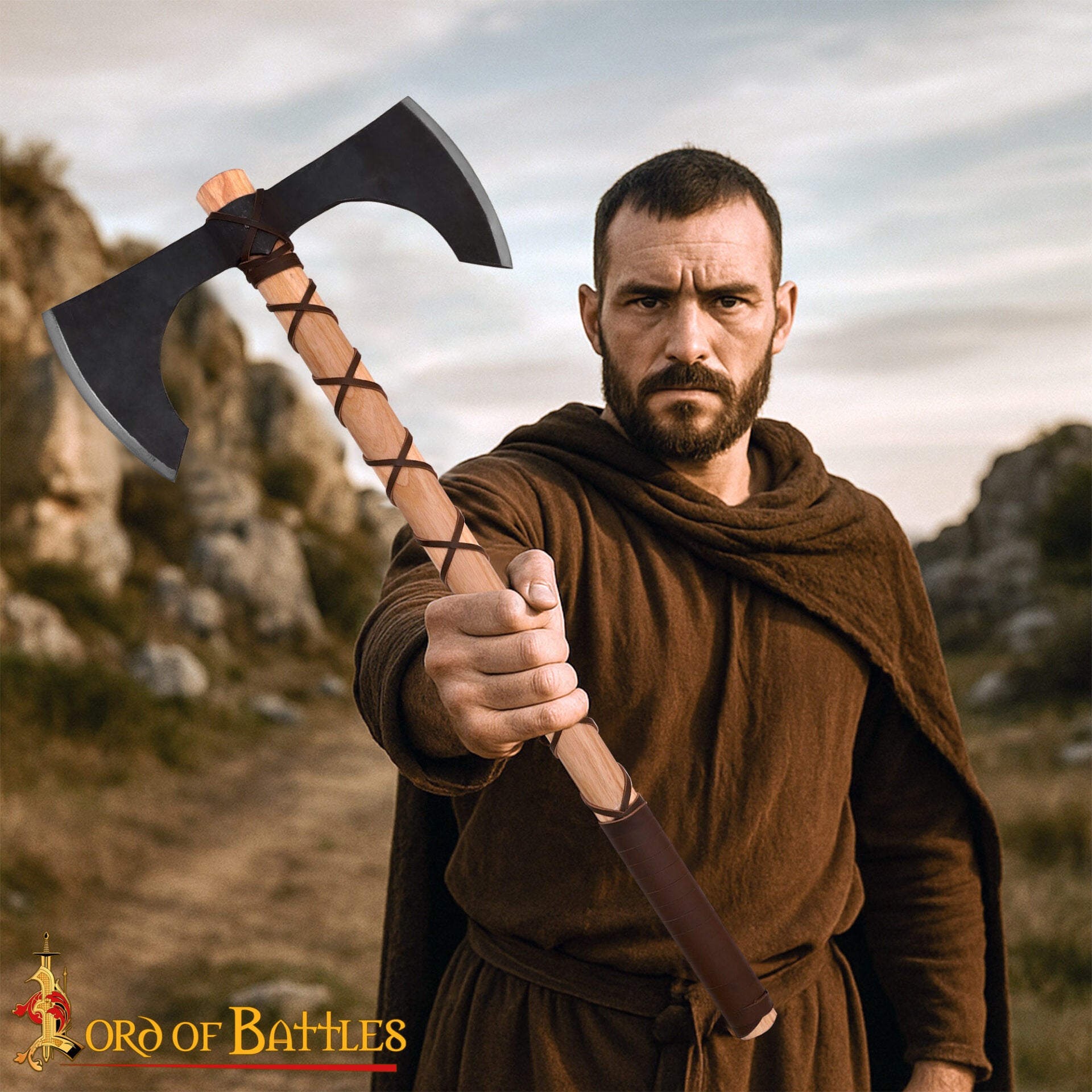 Hacha de Doble Hoja con Mango de Madera de Fresno - Medieval - Imagen 6