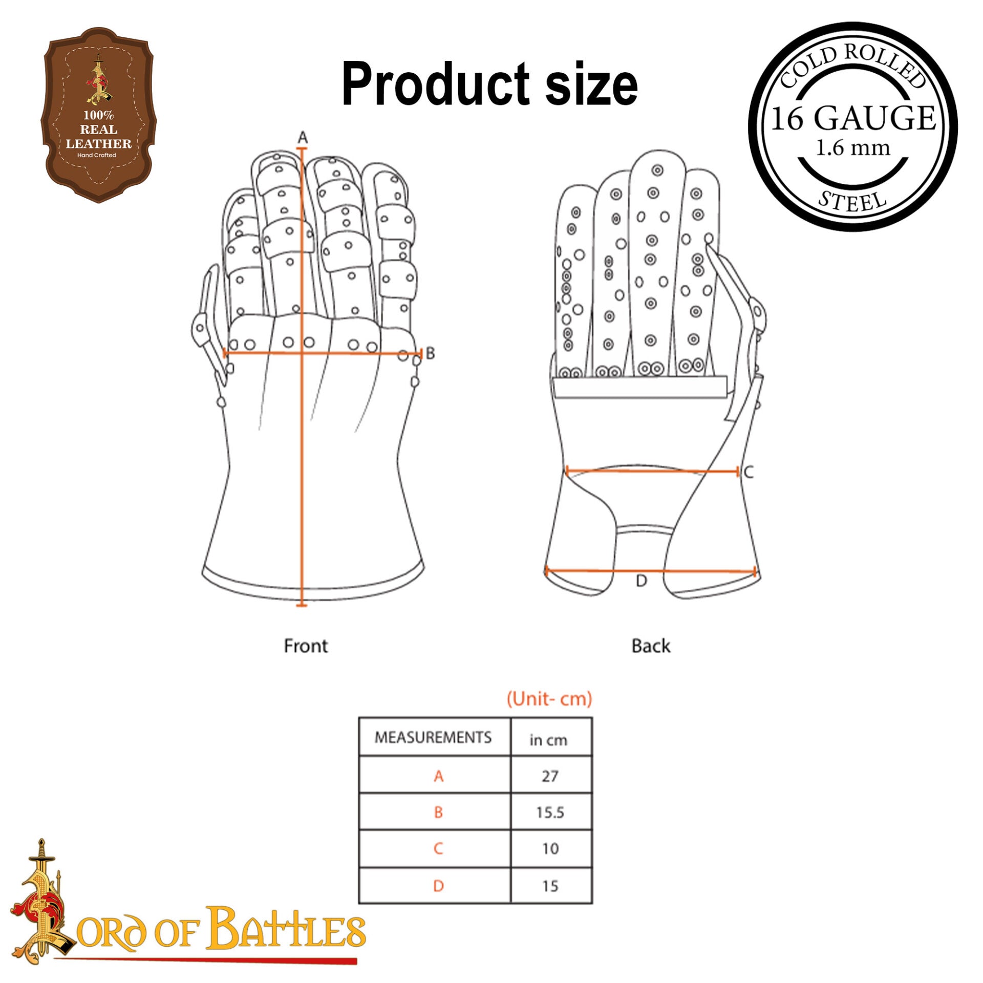 Guanteletes de Reloj de Arena del Siglo Xv - Acero Pulido de Calibre 16 con Guantes de Cuero Integrados y Detalles de Latón - Imagen 3