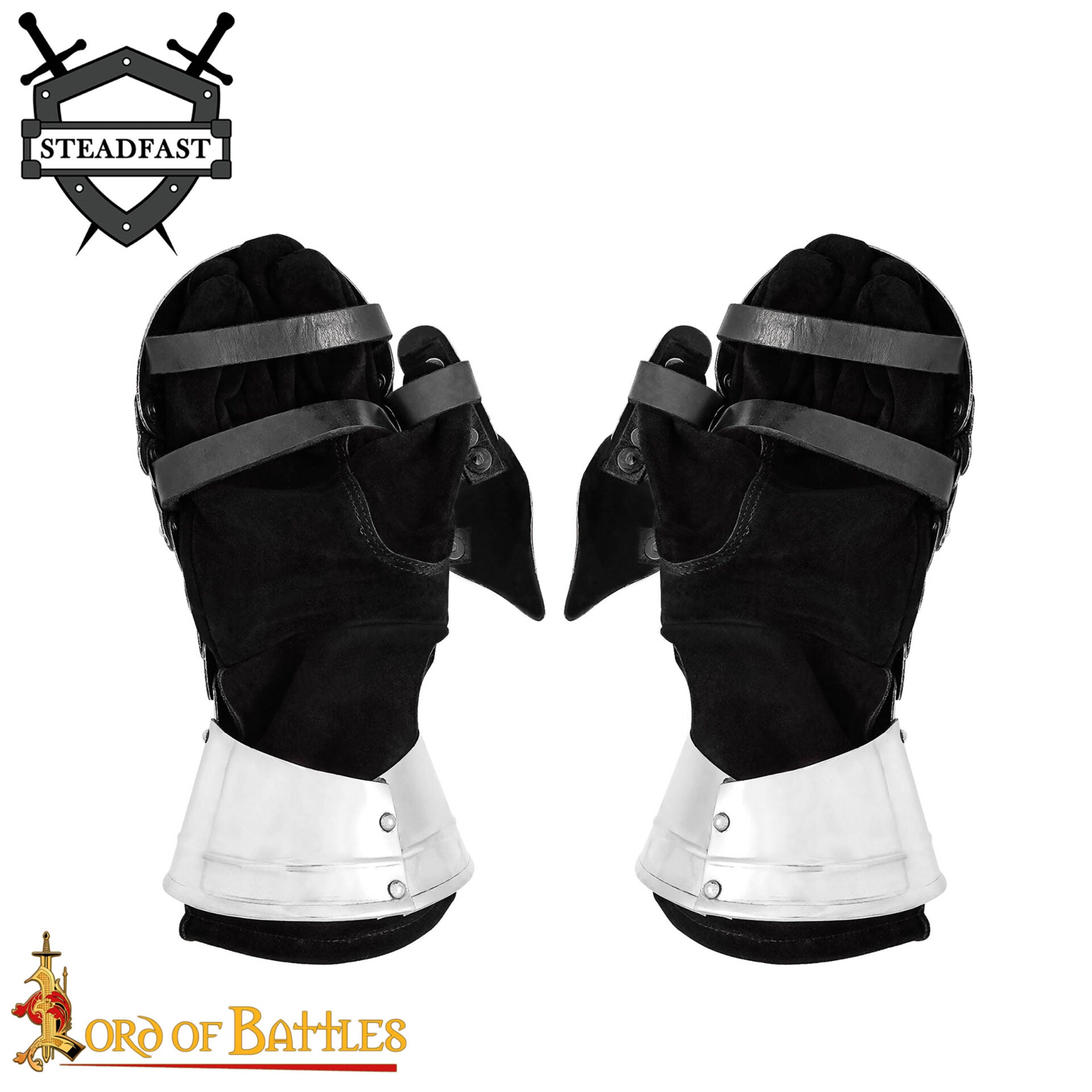 Guanteletes Medievales Tipo B - Acero Pulido Calibre 16 con Piel de Ante - Imagen 5