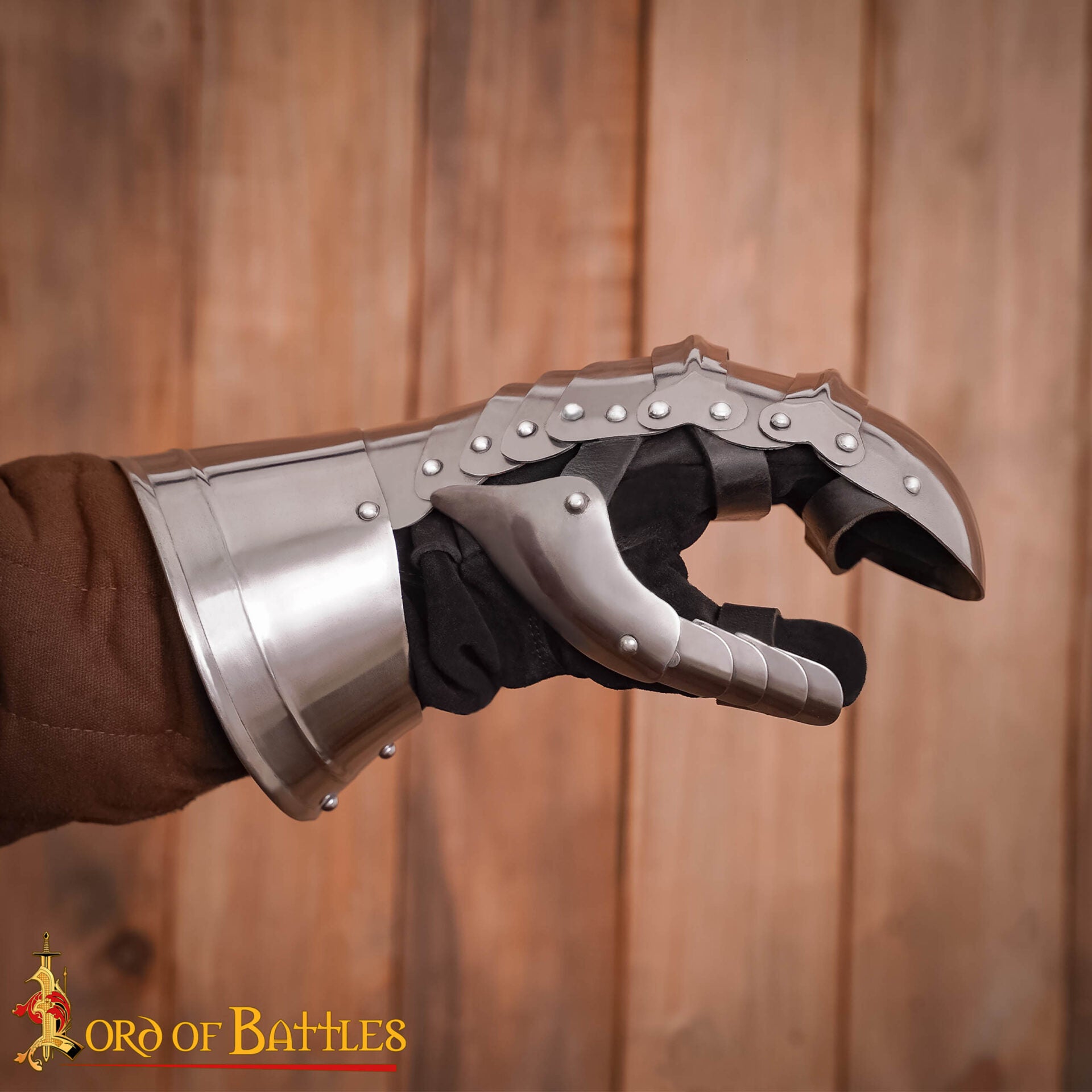 Guanteletes Medievales Tipo B - Acero Pulido Calibre 16 con Piel de Ante - Imagen 6