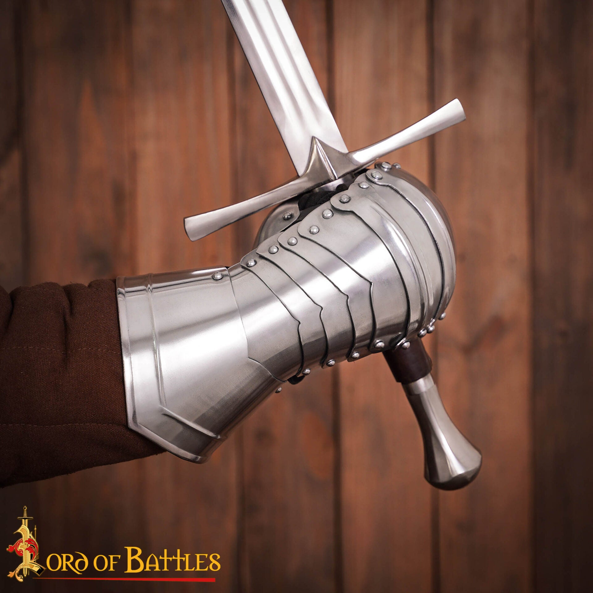 Guanteletes Medievales Tipo B - Acero Pulido Calibre 16 con Piel de Ante - Imagen 7