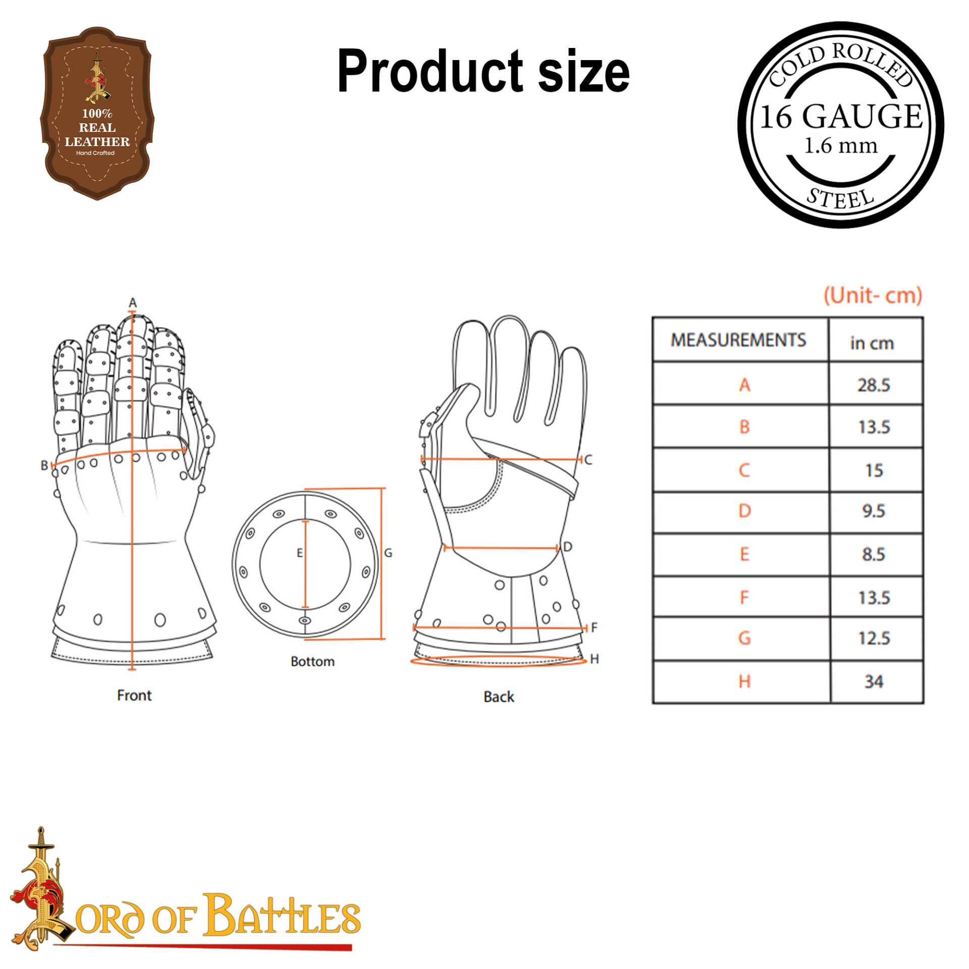 Guantes Medievales de Caballero de Acero de Calibre 16 con Guantes Interiores de Ante Auténtico, Armadura del Siglo Xiv para Larp, Sca y Cosplay - Imagen 3