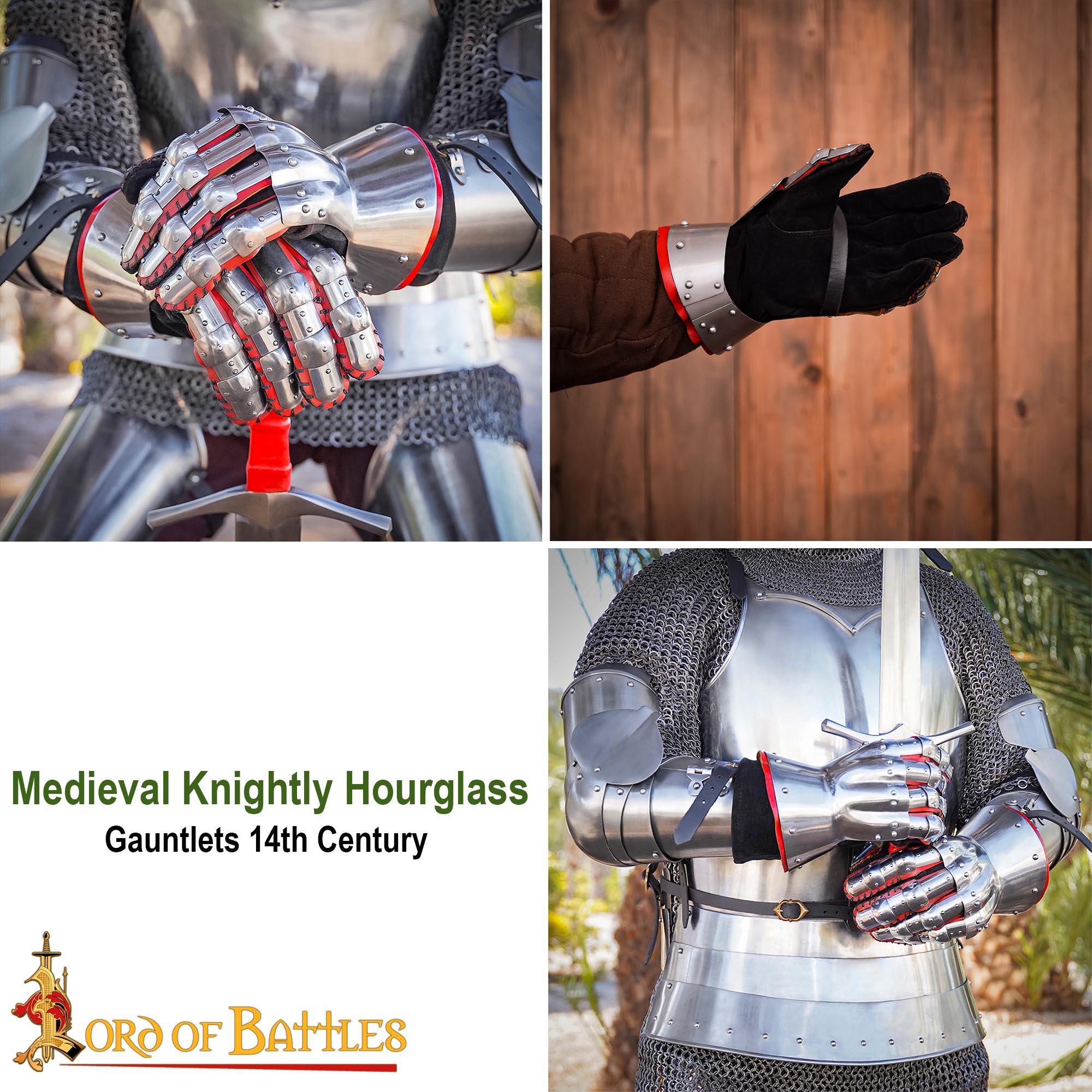 Guantes Medievales de Caballero de Acero de Calibre 16 con Guantes Interiores de Ante Auténtico, Armadura del Siglo Xiv para Larp, Sca y Cosplay - Imagen 7