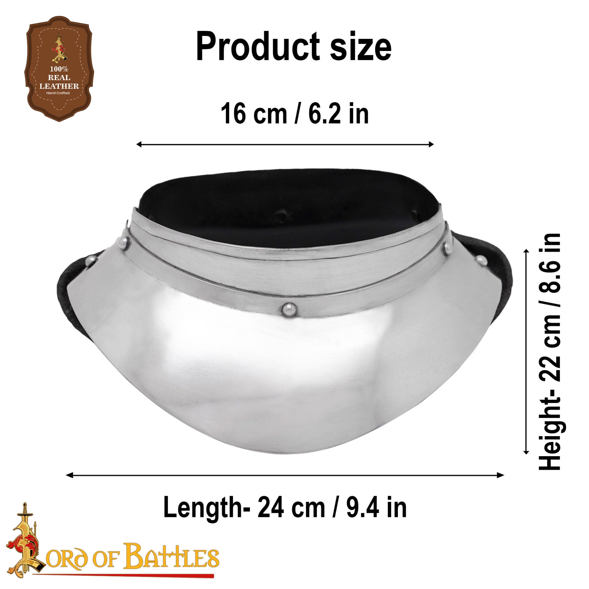 Renaissance Lady Conquistador Gorget Pequeño de Acero Calibre 16 - Imagen 3