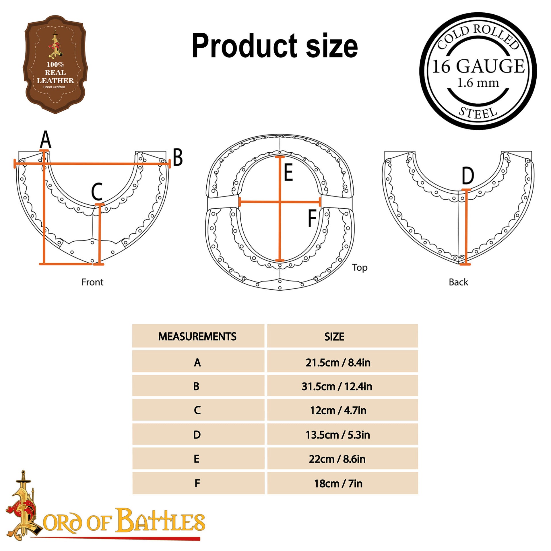 Húsar Gorget Armadura de Placas con Latón de Calibre 16 - Imagen 3