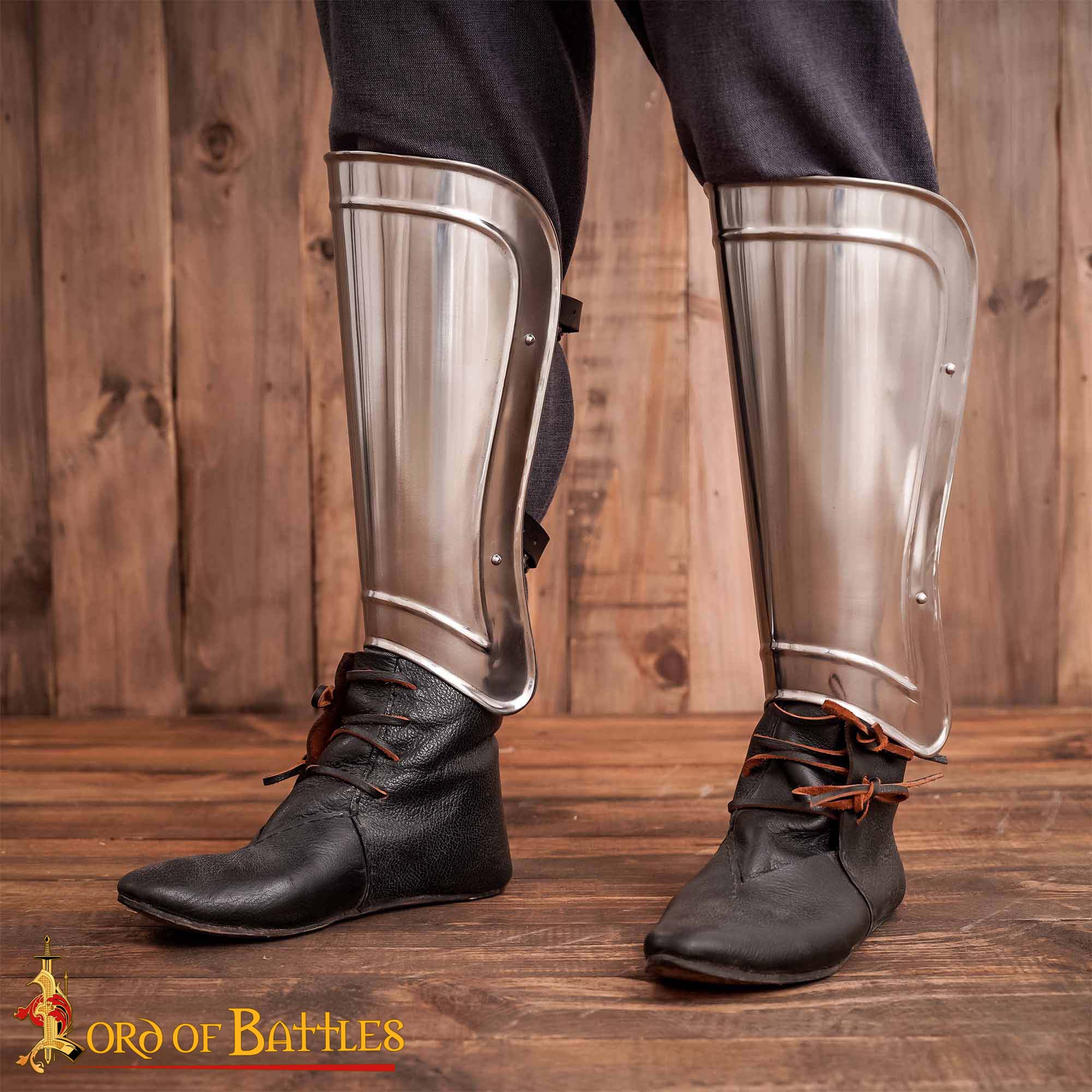 Grebas Medievales de Acero Liso - Armadura de Piernas del Siglo Xiv para Guerreros Listos para la Batalla - Imagen 2