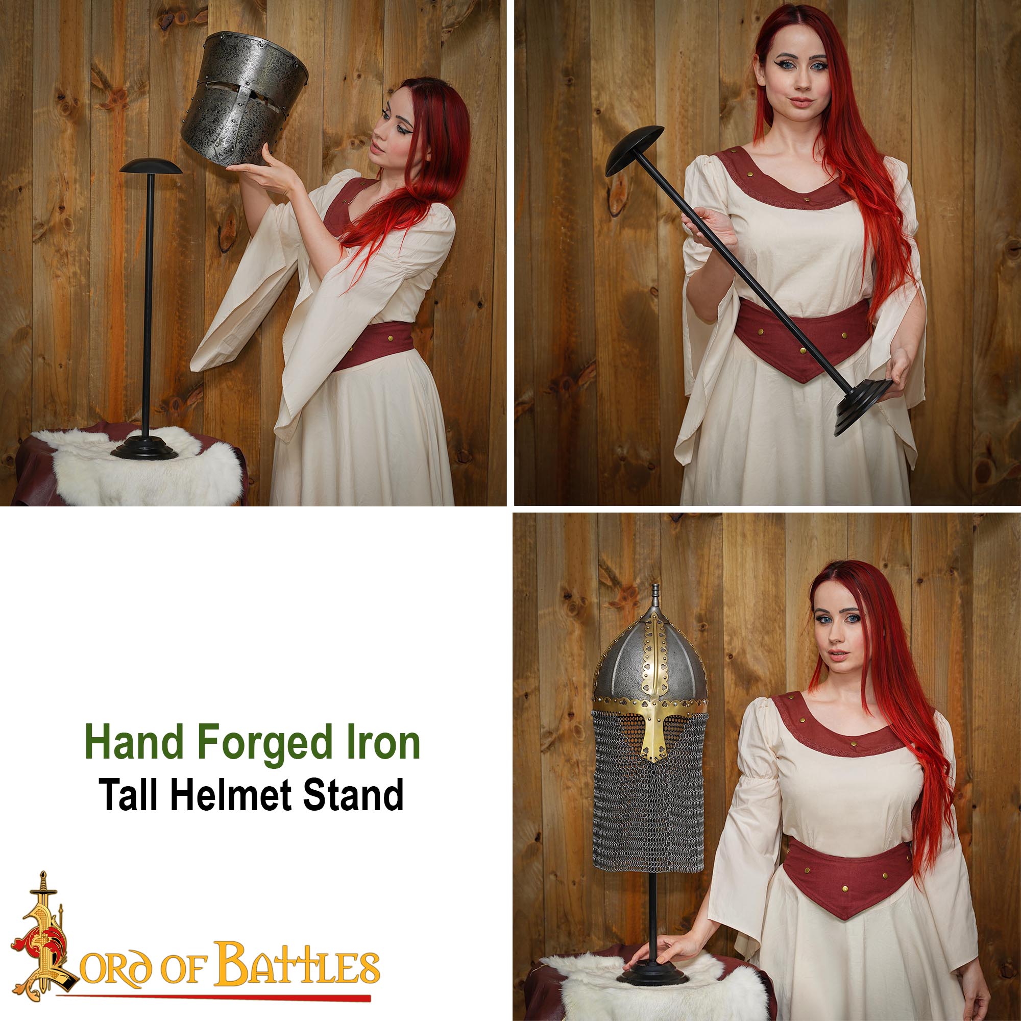 Soporte de Casco de Hierro Hecho a Mano de 25" de Altura para Cascos con o sin Aventail - Imagen 8