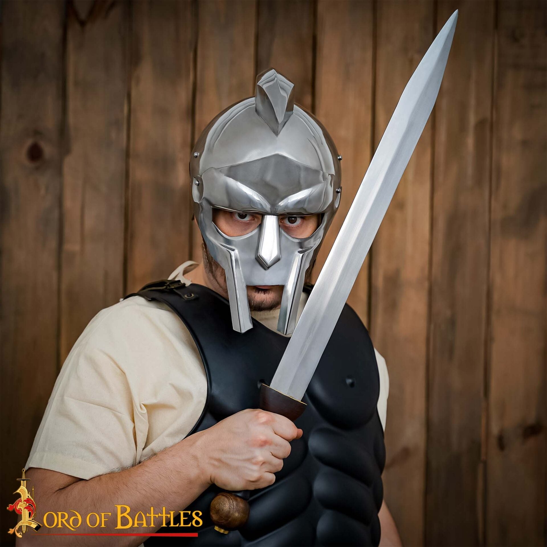 Casco de Gladiador Maximus - Acero Pulido con Forro de Cuero Armadura de Gladiador Romano - Imagen 4